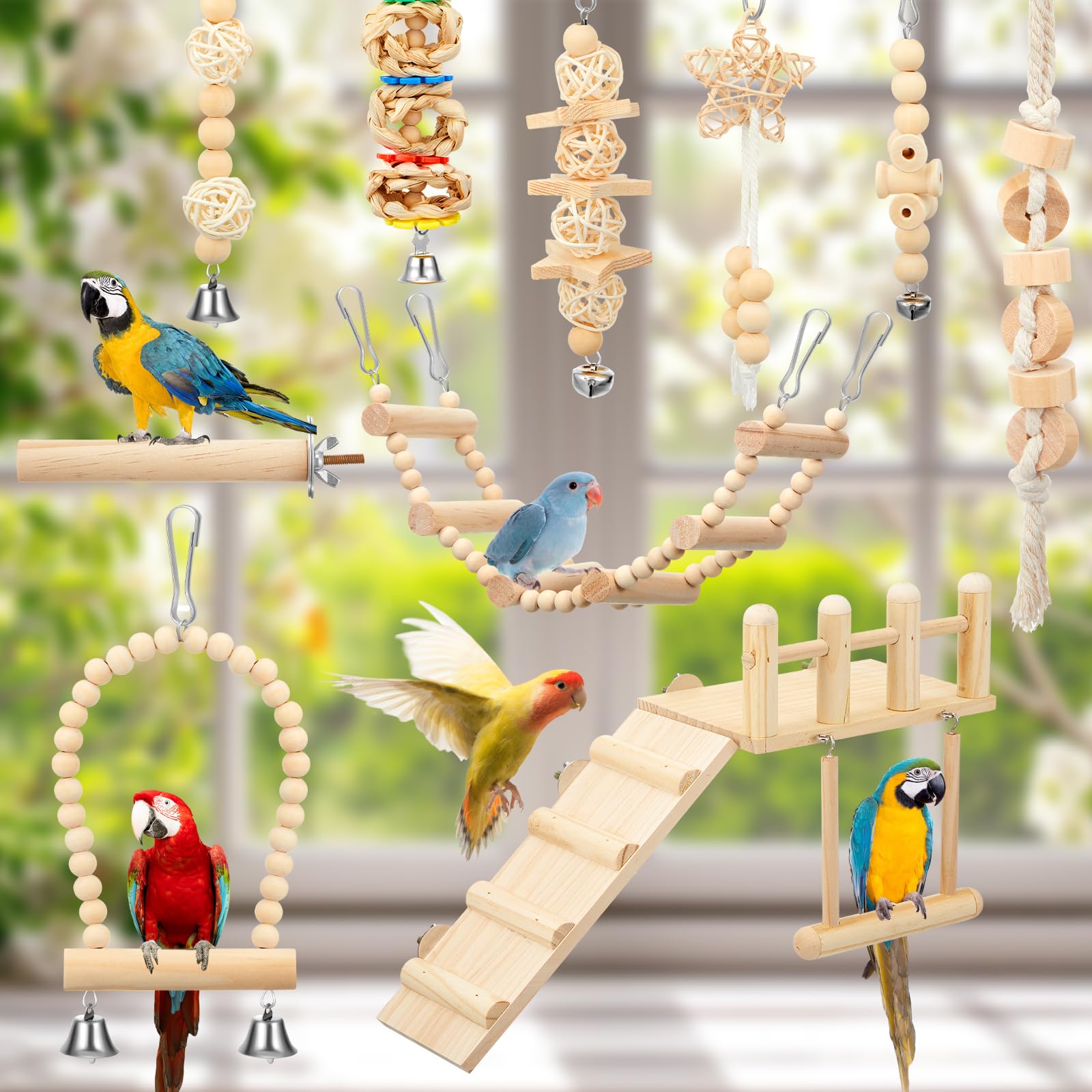 Vogelkäfig-Spielzeug für Papageien, Wellensittiche, Nymphensittiche, Vogelkäfig-Spielzeug für Papageien, Wellensittiche, Nymphensittiche, Vogelstangen, Plattform mit Kletterleiter, Sittich,
