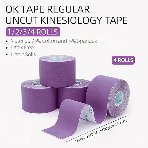 Vista 35 de OK TAPE Cinta de kinesiología regular (paquete de 3), cinta atlética de algodón original para apoyar las articulaciones musculares de la rodilla