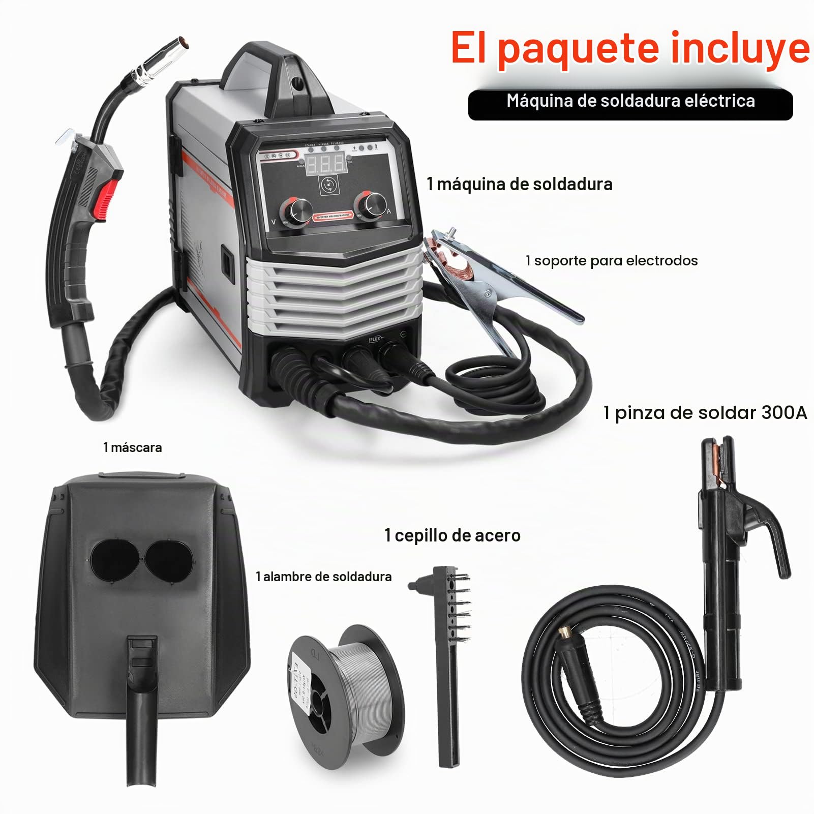 Soldador Inverter, Weytoll Soldadores 4 en 1 MIG MMA MAG TIG-160C, Máquina de Soldadura Eléctrica Portátil Multipropósito, Soldadores Inteligentes