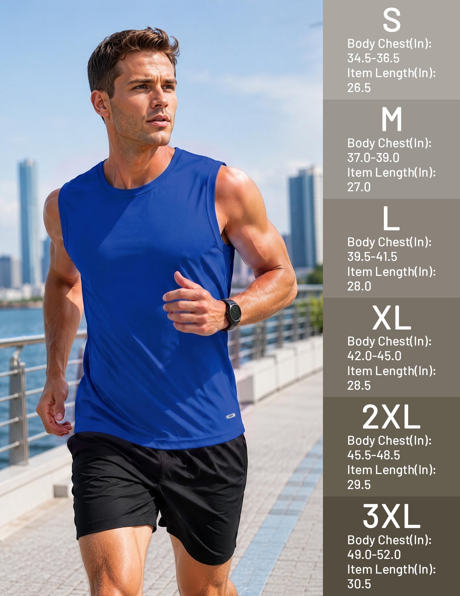 MIER - Canotta da uomo senza maniche, ad asciugatura rapida, per allenamento muscolare, UPF 50+, protezione solare - blu - XX-Large
