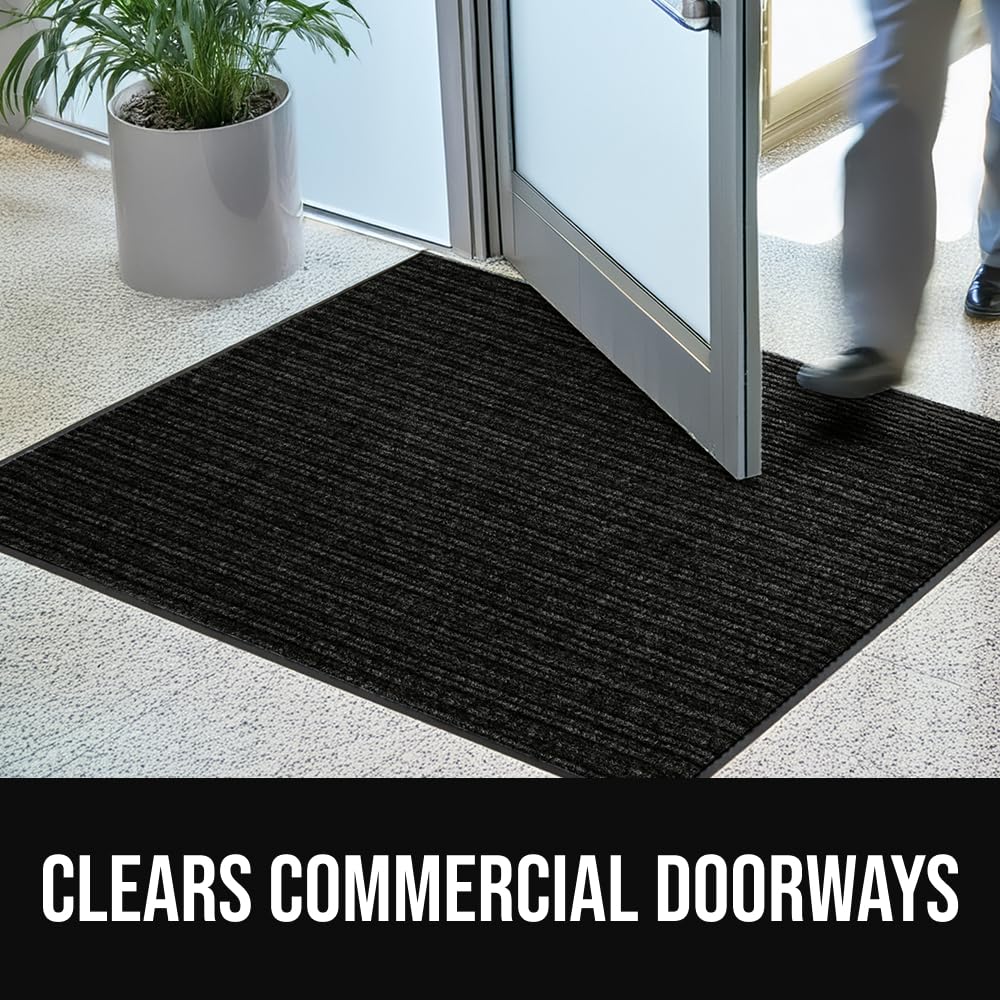 GORILLA GRIP Traffic Guard Door Mat, Heavy Duty Welcome Mats, Commercial Office Space Doormat, Waterproof, Fade Resistant, Strong Rubber Backing, Low Profile, Shoe and Boot Scraper, 29x17, Jet Black