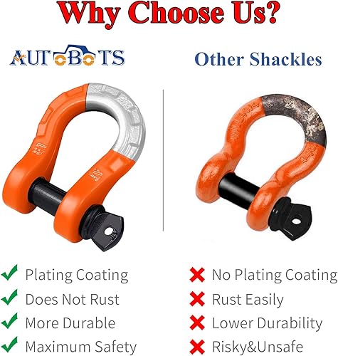 Miniatura 13 de AUTOBOTS D Ring Shackles Heavy Duty(2 Pack) 68,000 lbs Capacity, Tow Hooks Clevis Shackle with 7/8" Screw Pin for Towing Winch Off Road Accessory