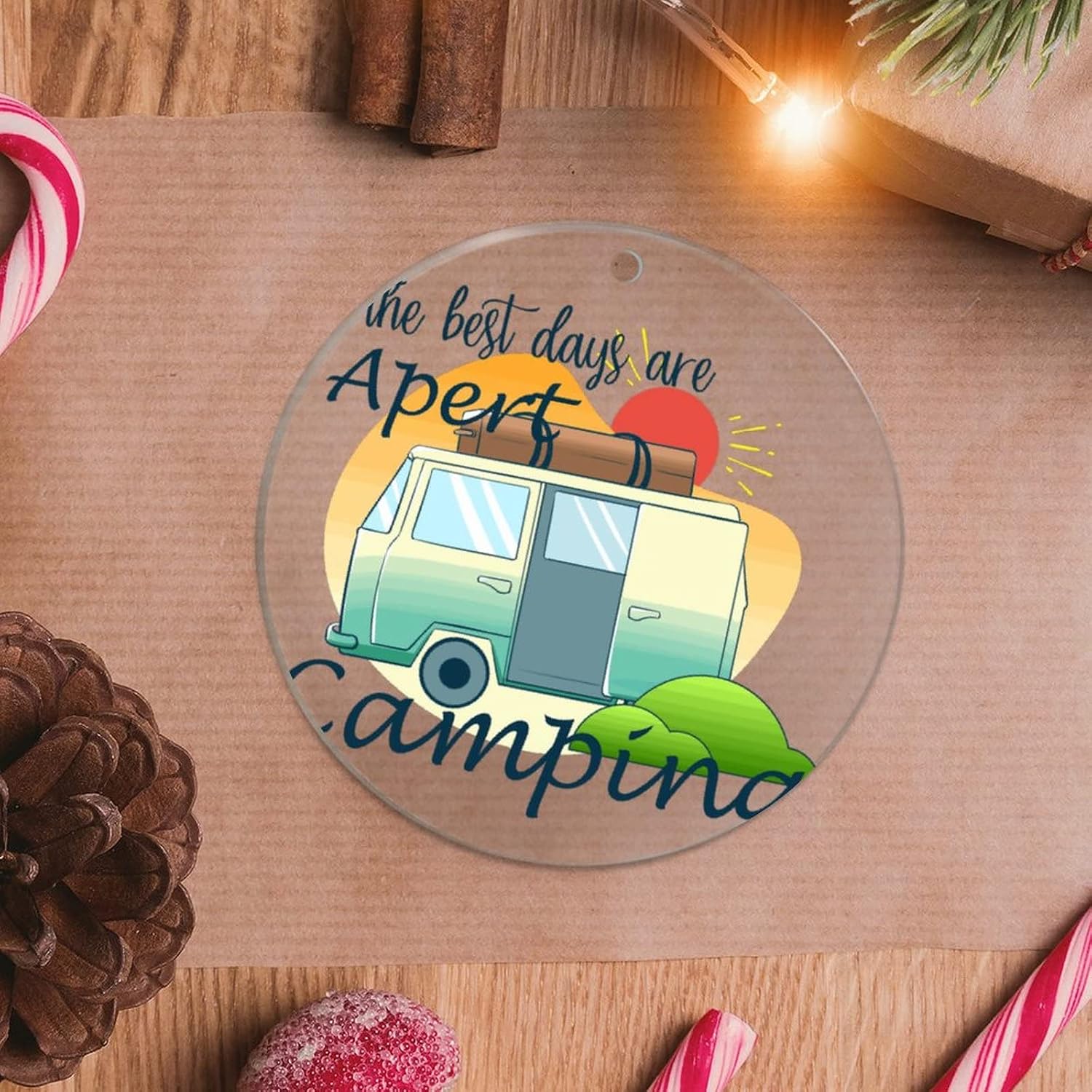 Camping Vibes Acrylic Clear Ornaments Camping Van Acrylic Christmas Bauble Collectible Present Gift Xmas Tree Decoration Xmas Gift image 5