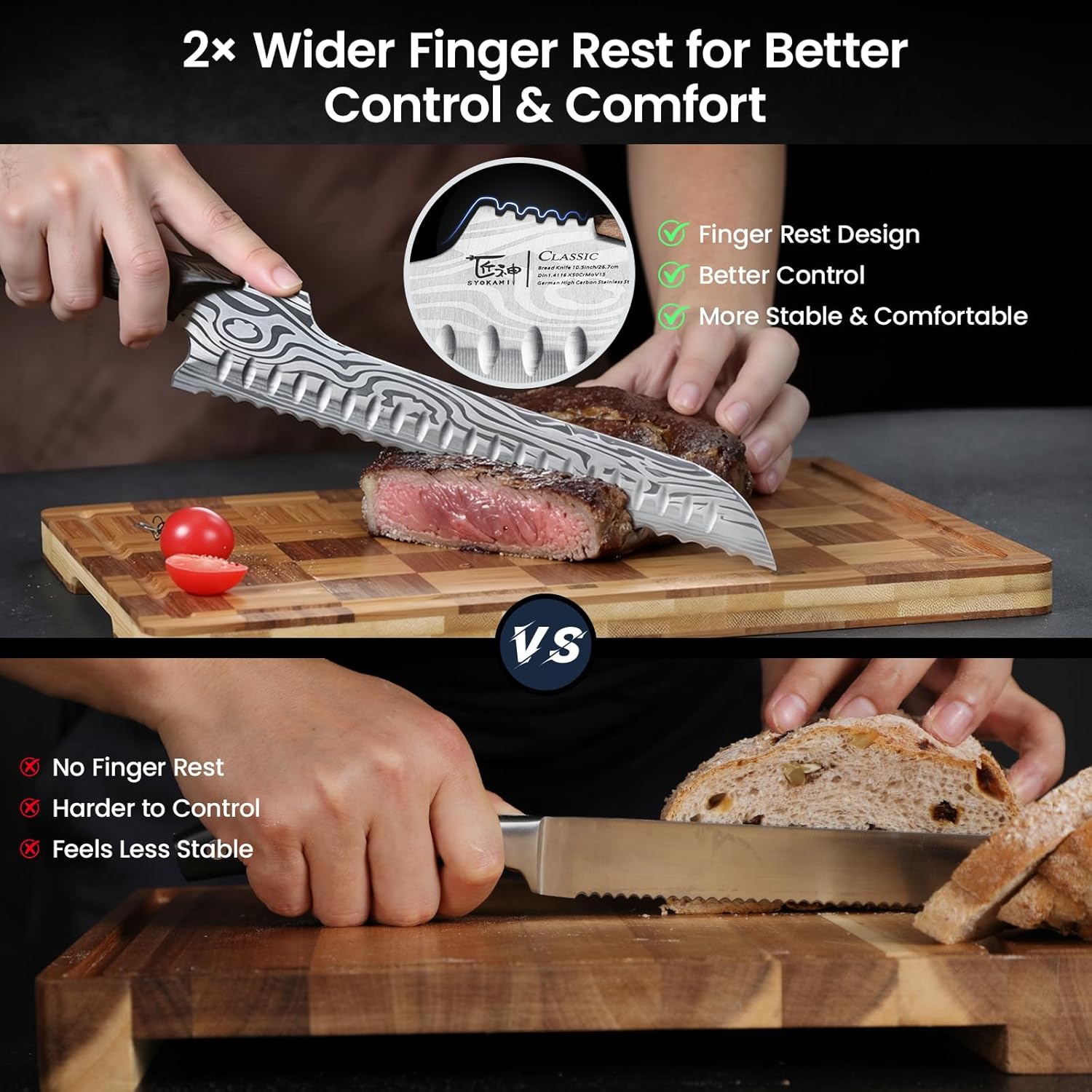 2026 New Upgraded Offset Bread Knife for Homemade Bread, 10.5 Inch Resharpenable Serrated Knife, Ultra-Sharp Sourdough Slicing, Perfect Kitchen Gift, Designed for Cutting Cakes, Fruits & Meat