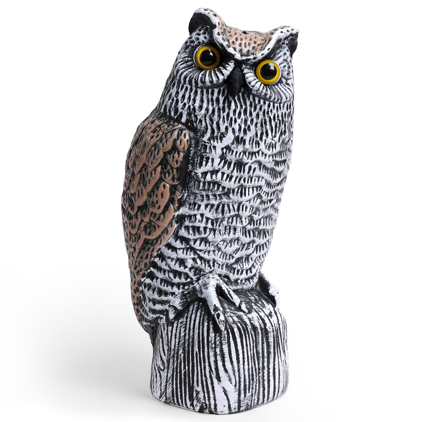OFFO Pigeon Deterrent, Large Owl Decoy to Scare Birds Away, Natural Bird Deterrent Devices for Halloween Decorations Ornaments Indoor Outdoor Garden Yard Farms, Round Ear