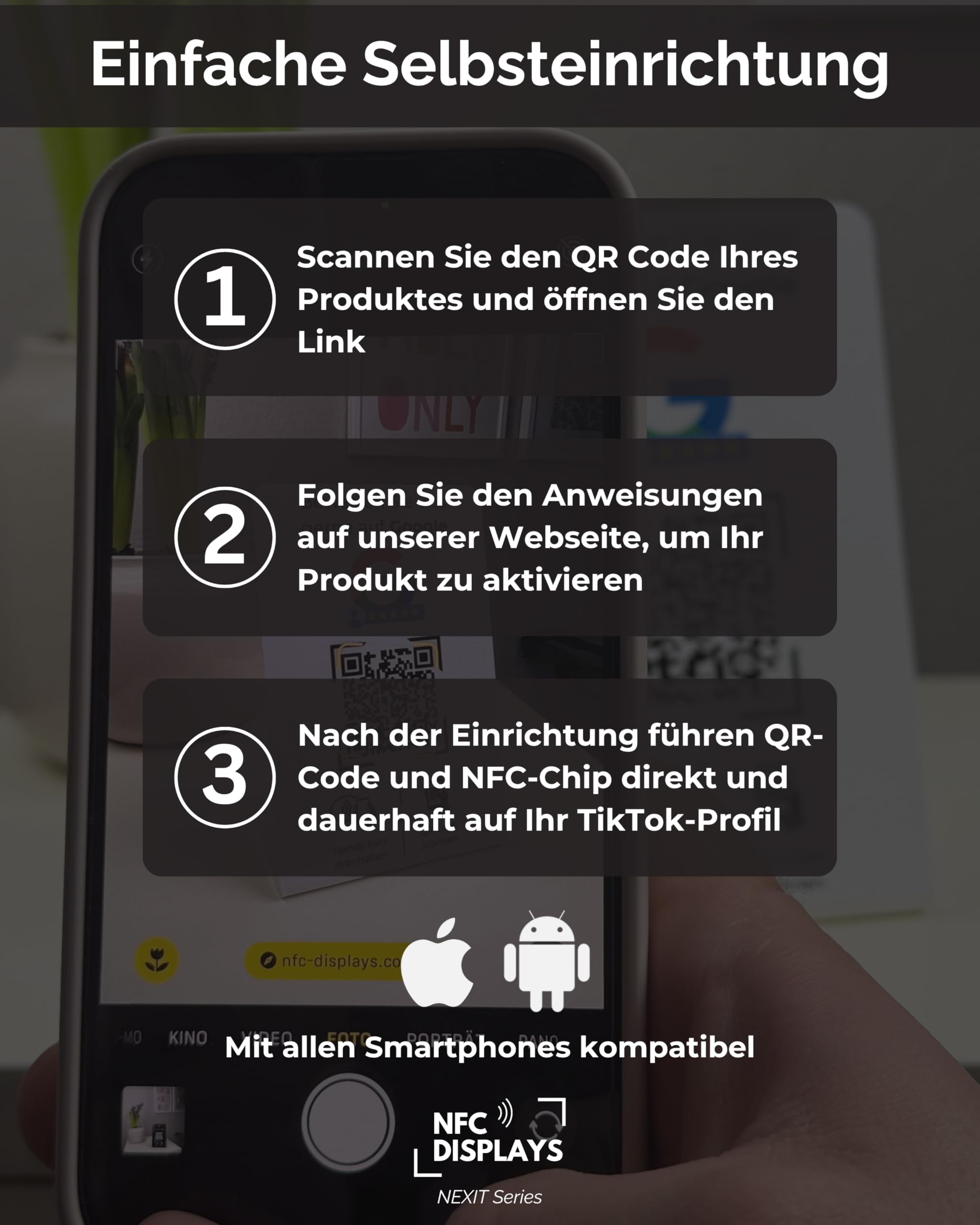 Aufsteller/Schild für TikTok Follower mit QR-Code und NFC (16,5 x 10,5 cm) - Deutsch