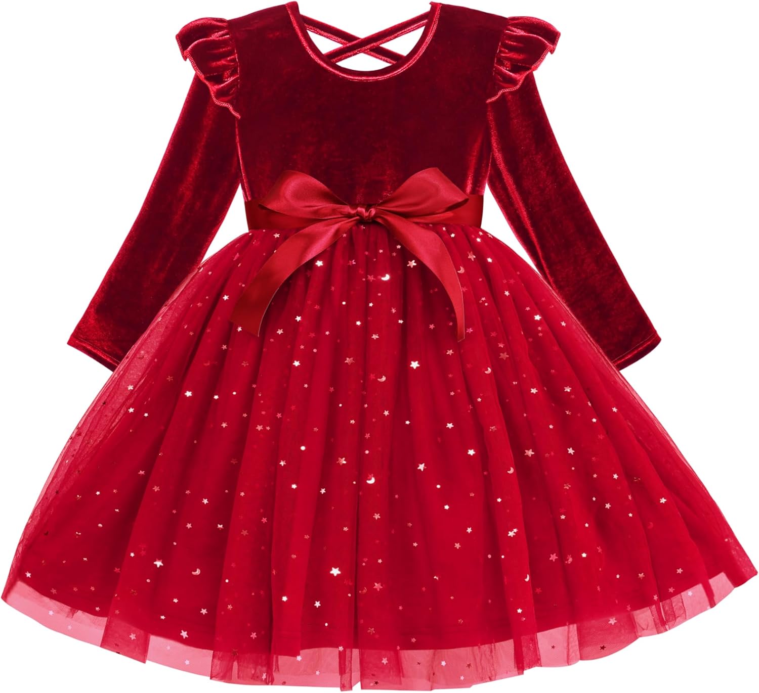 Cubear Toddler Girls Velvet Tutu Dress Fall Winter Long Sleeve Ruffle Dress for Holiday Party Causal 3-7Y