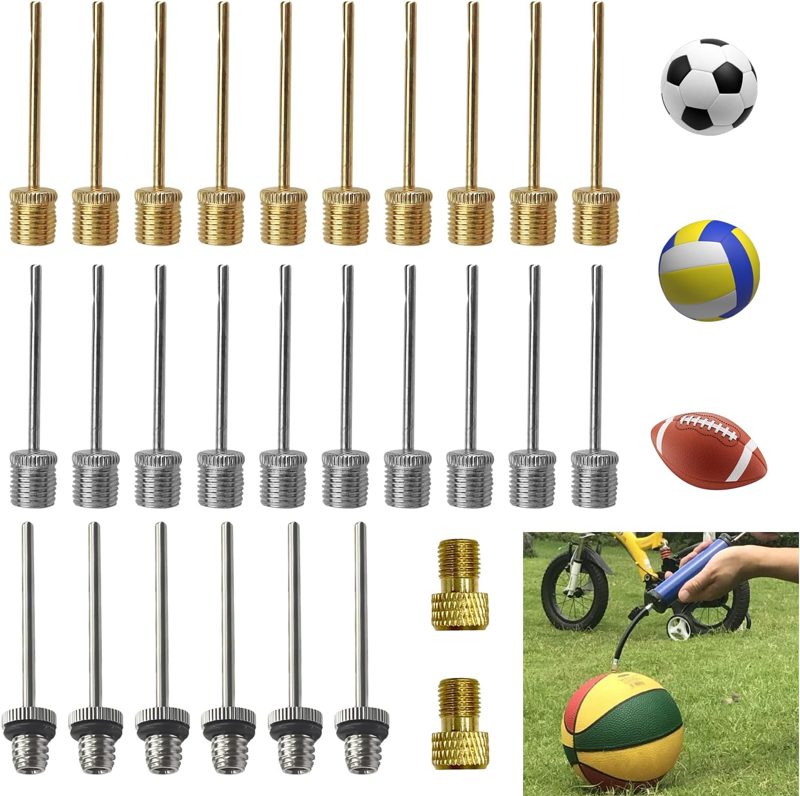 Bicycle Valve Adapter Set - French Valve Adapter with Sorting Box, Ball Needle Set - Ball Pump Needles Made of Robust Stainless Steel - Ball Pump Tip - Needle Ball Pump for Footballs, Basct Balls