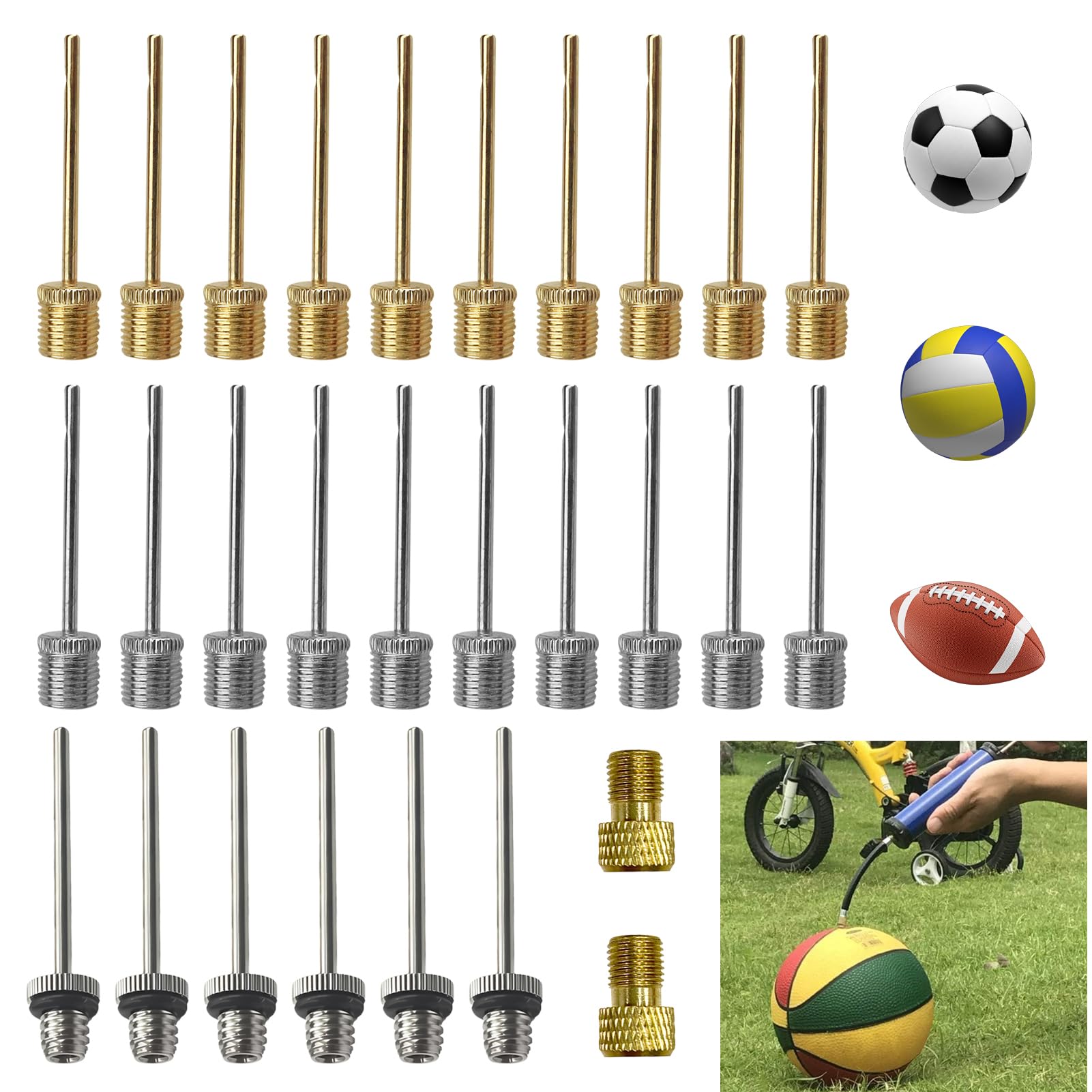 Gonfiatore pompa a sfera aghi Set di adattatori per valvole per pallacanestro palloncini da calcio pallavolo e Rugby perfetto per palla gonfiabile  15