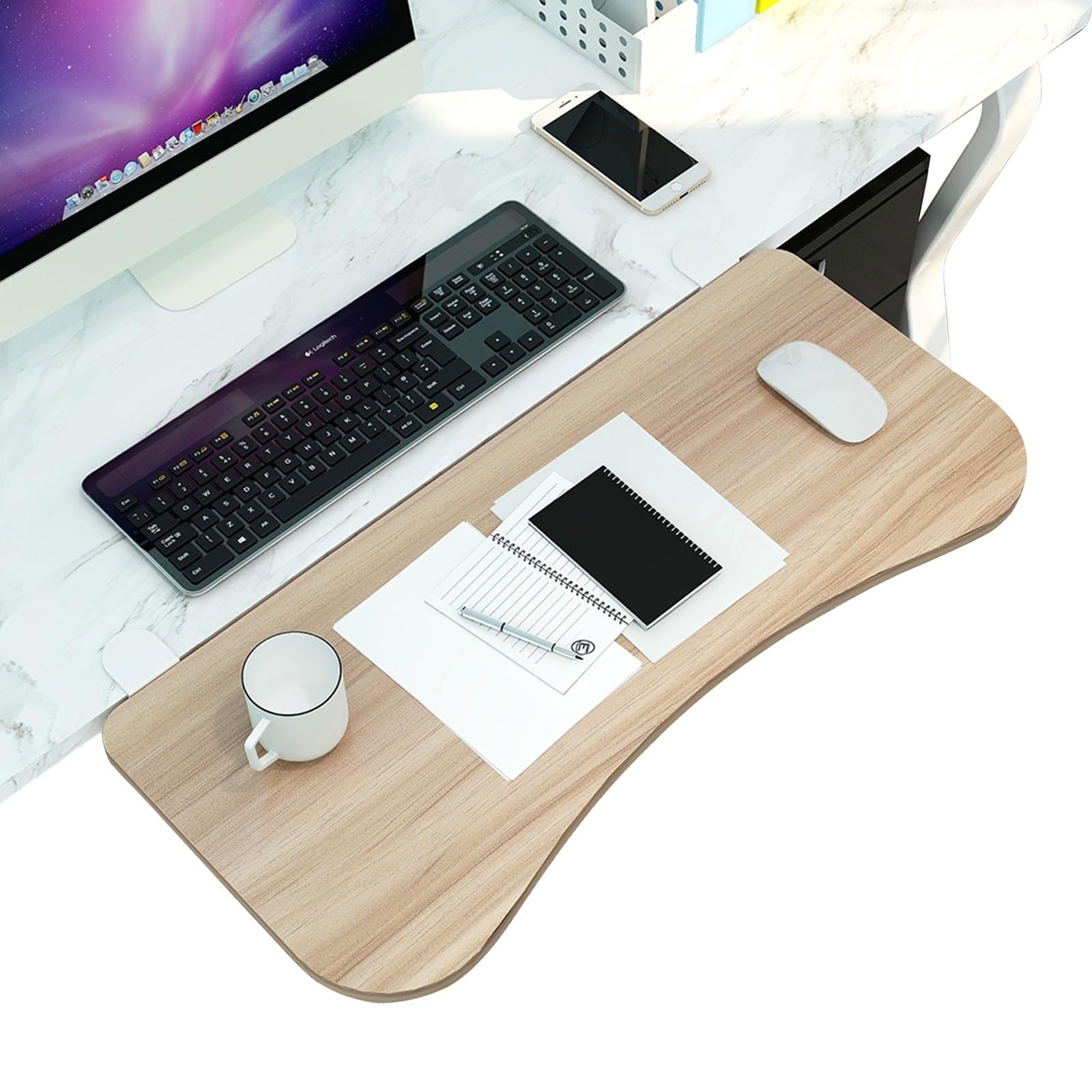 Wooden Desktop Extender Tray 90° Foldable Keyboard Stand 65 * 25Cm Easy to Install/Adjustable Height/Walnut Finishcm