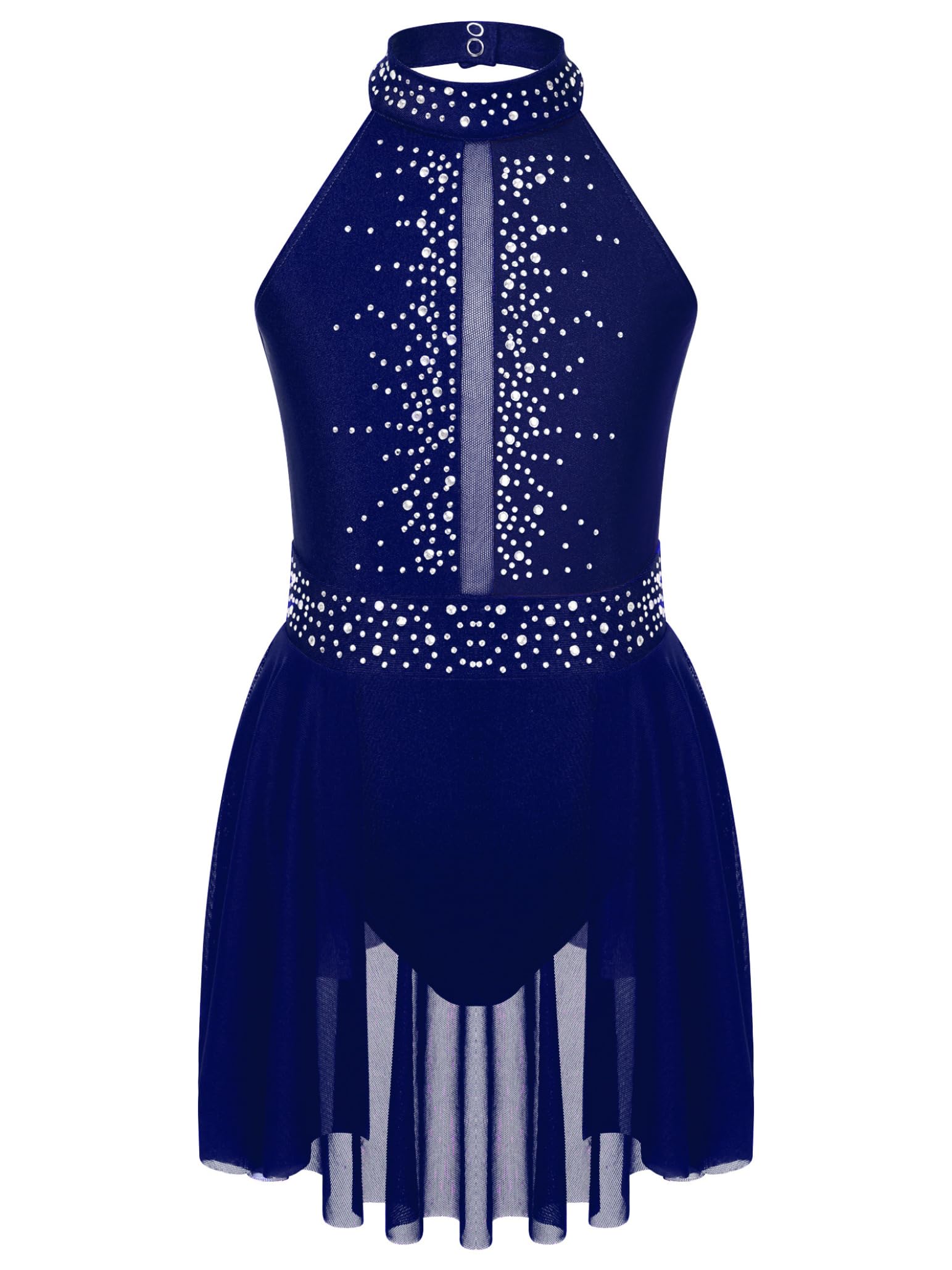 TSSOE Kids Girls Sleeveless Halter Shiny Sequins Lyrical Dance Dress Ballet Leatard Figure Skating Dress