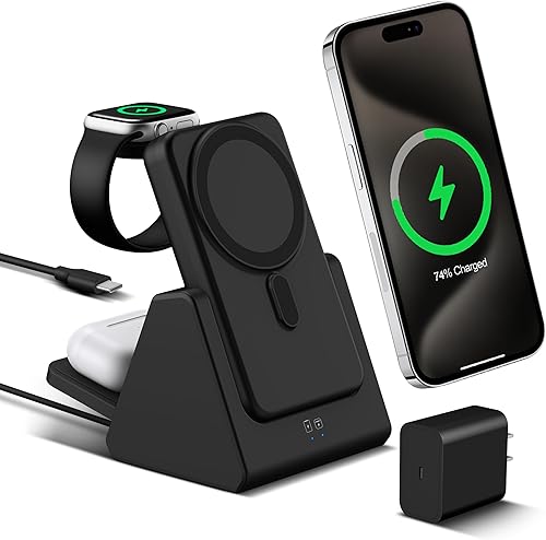 Miniatura 1 de Estación de carga inalámbrica 3 en 1 cargador portátil de banco de energía de 10000 mAh compatible con teléfono Air171615141312 Series y reloj -