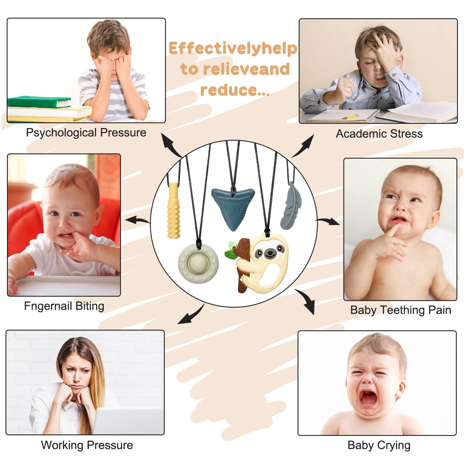 CLDY 6 Collane Sensoriali Da Masticare Per Bambini Autismo/ADHD | Ciondoli In Silicone Rosa Unicorno