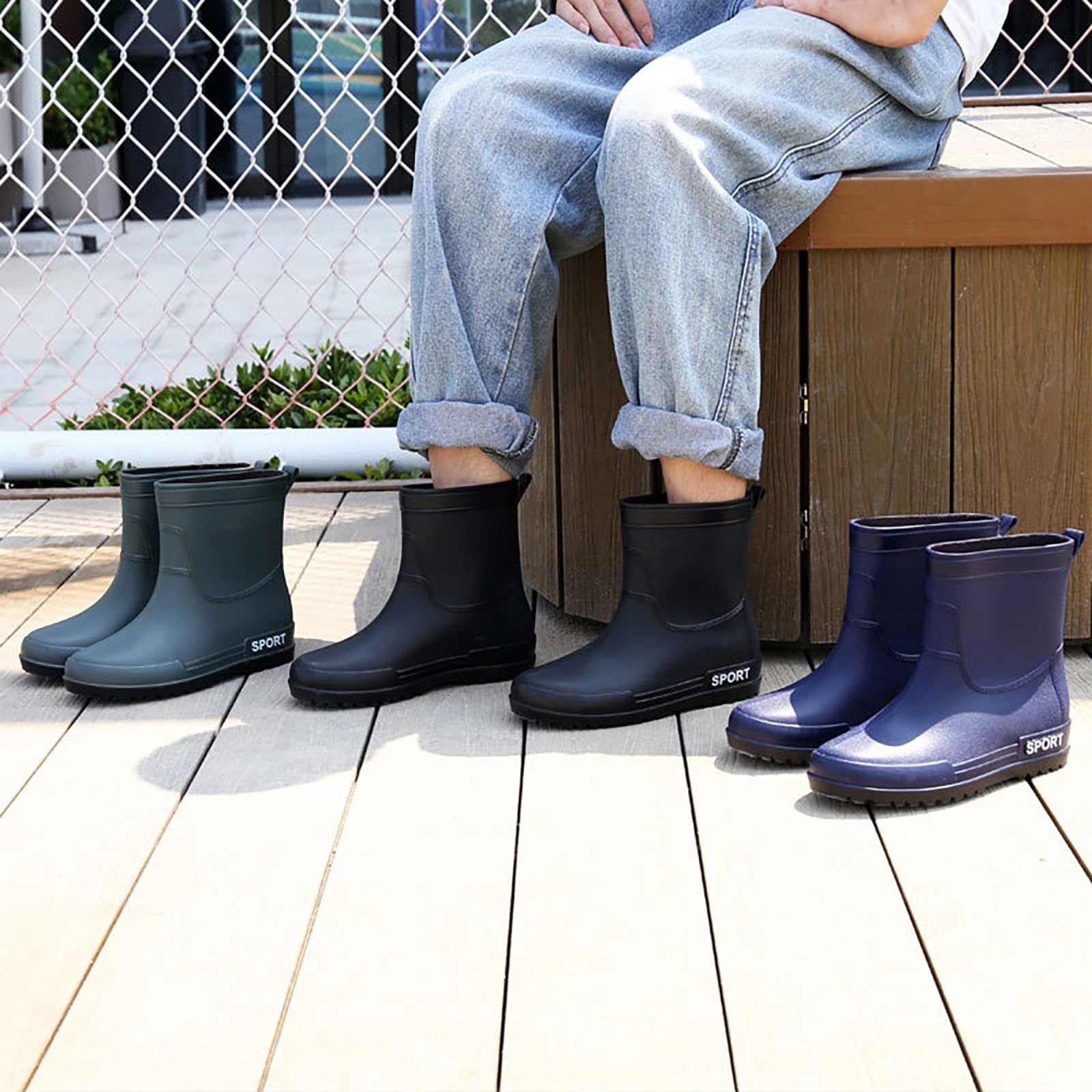 Botas de lluvia para hombre, botas de lluvia para hombre, botas de lluvia impermeables, botines de goma, botines de goma, botines de goma, antideslizantes, botas de jardín, zapatos de goma para