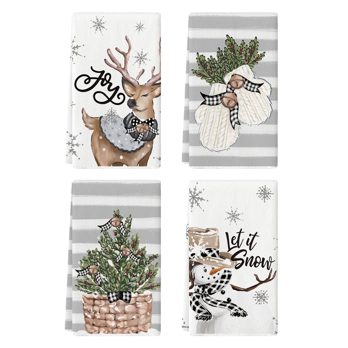 Artoid Mode Muñeco de nieve guantes de reno acebo Navidad paños de cocina, 42 x 65 cm, decoración de invierno, juego de 4