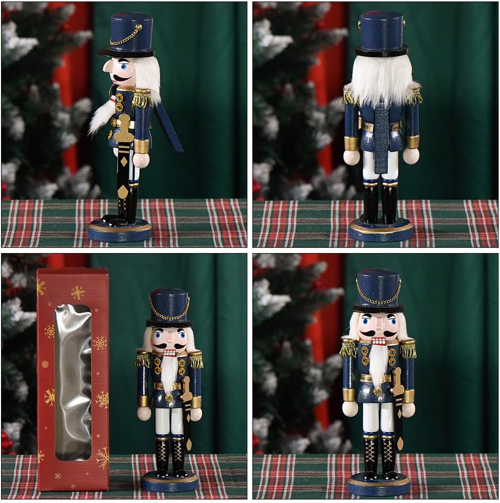 NOLITOY Wooden Christmas Nutcracker Ornaments Soldier Nutcracker Figurine Christmas Table Decoration for Home Desktop Party(10 Inch)