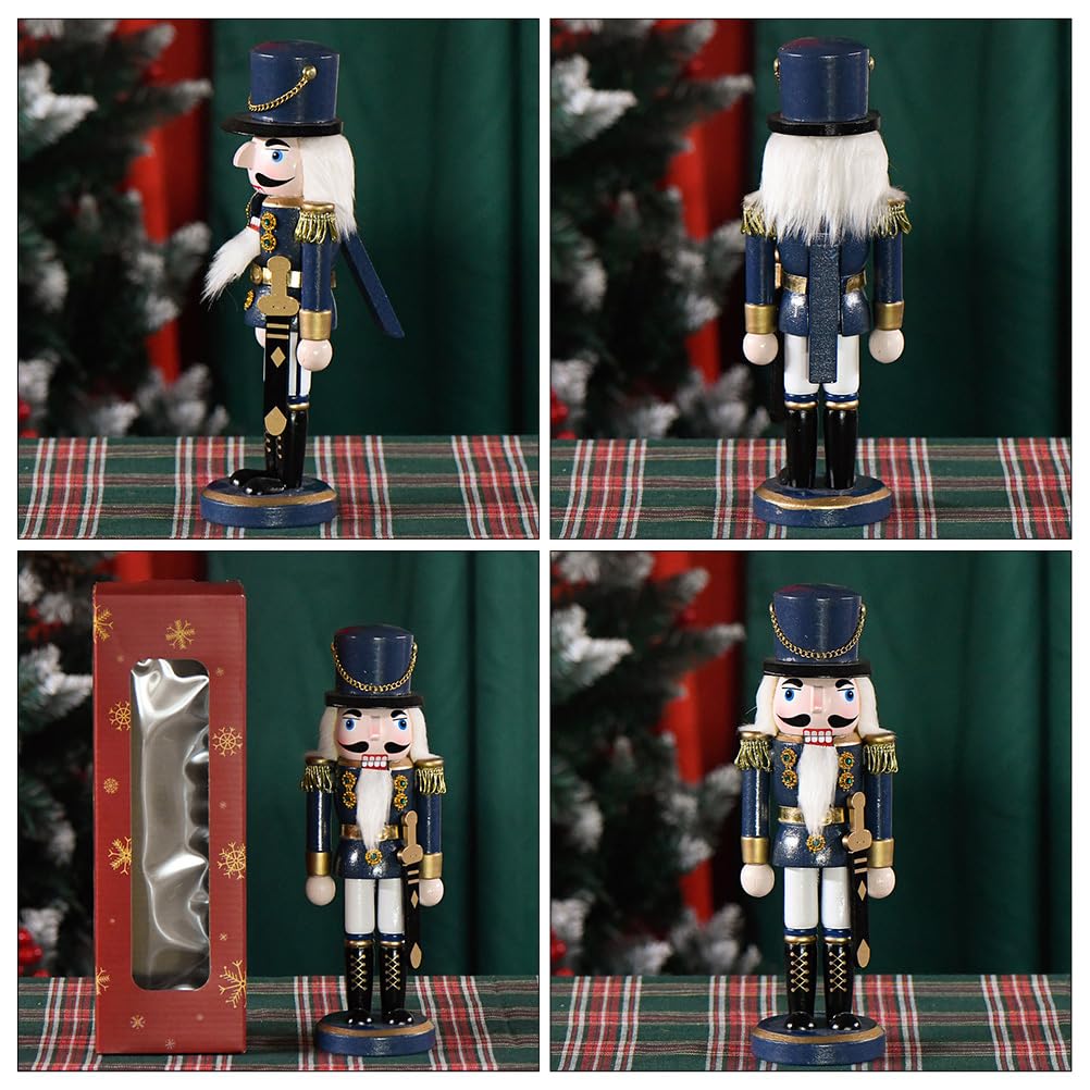 NOLITOY Weihnachten Nussknacker Holz Ornamente Soldat Nussknacker Figur Weihnachten Tischdekoration Für Zuhause Desktop Weihnachtsfeier 25Cm Blau