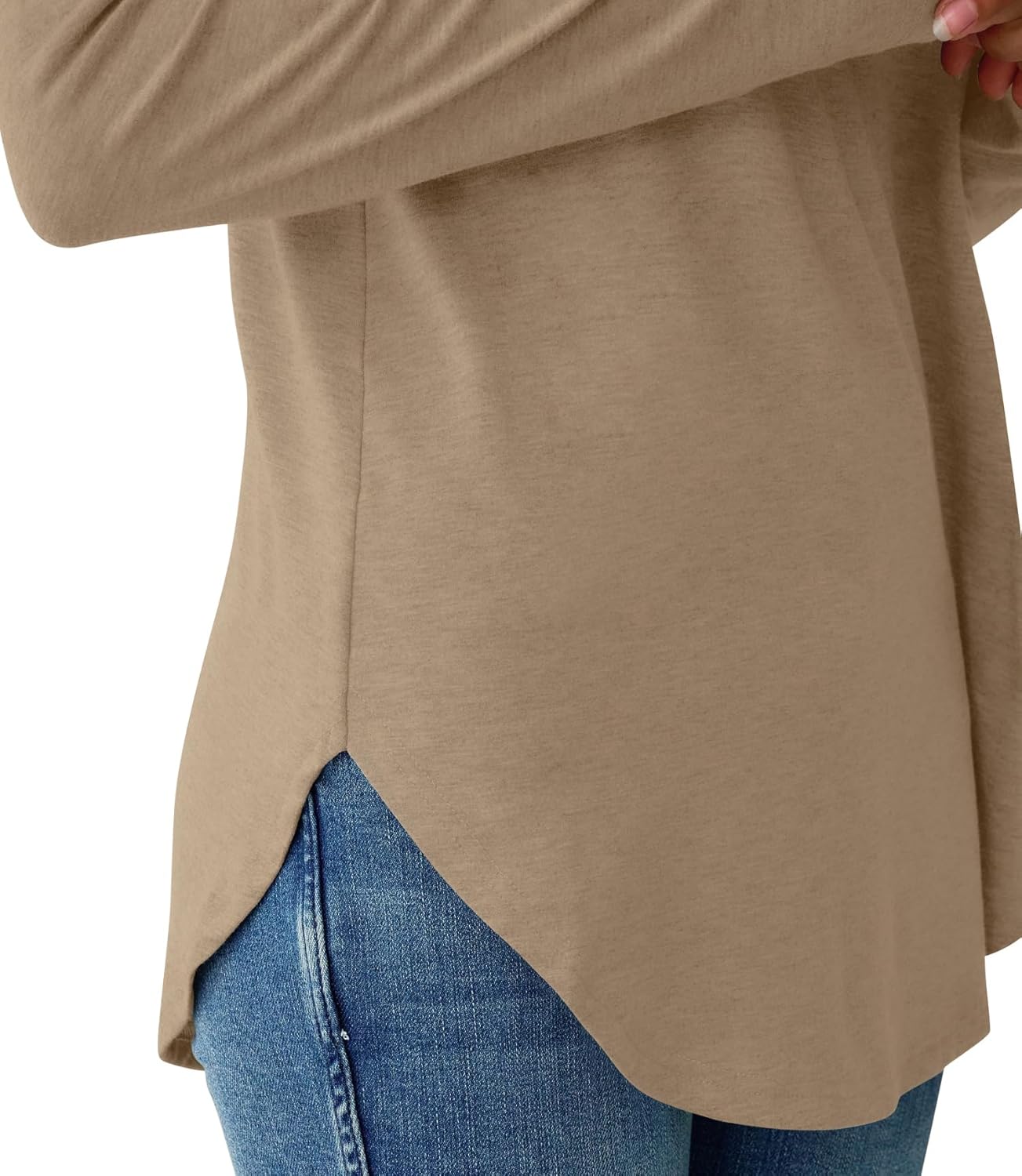 NORACORA Women Long Sleeve Shirts Loose Tunic Crew Neck Lightweight Side Split Casual 2026 Spring Trendy Basic Tshirts Blouse - Image 5