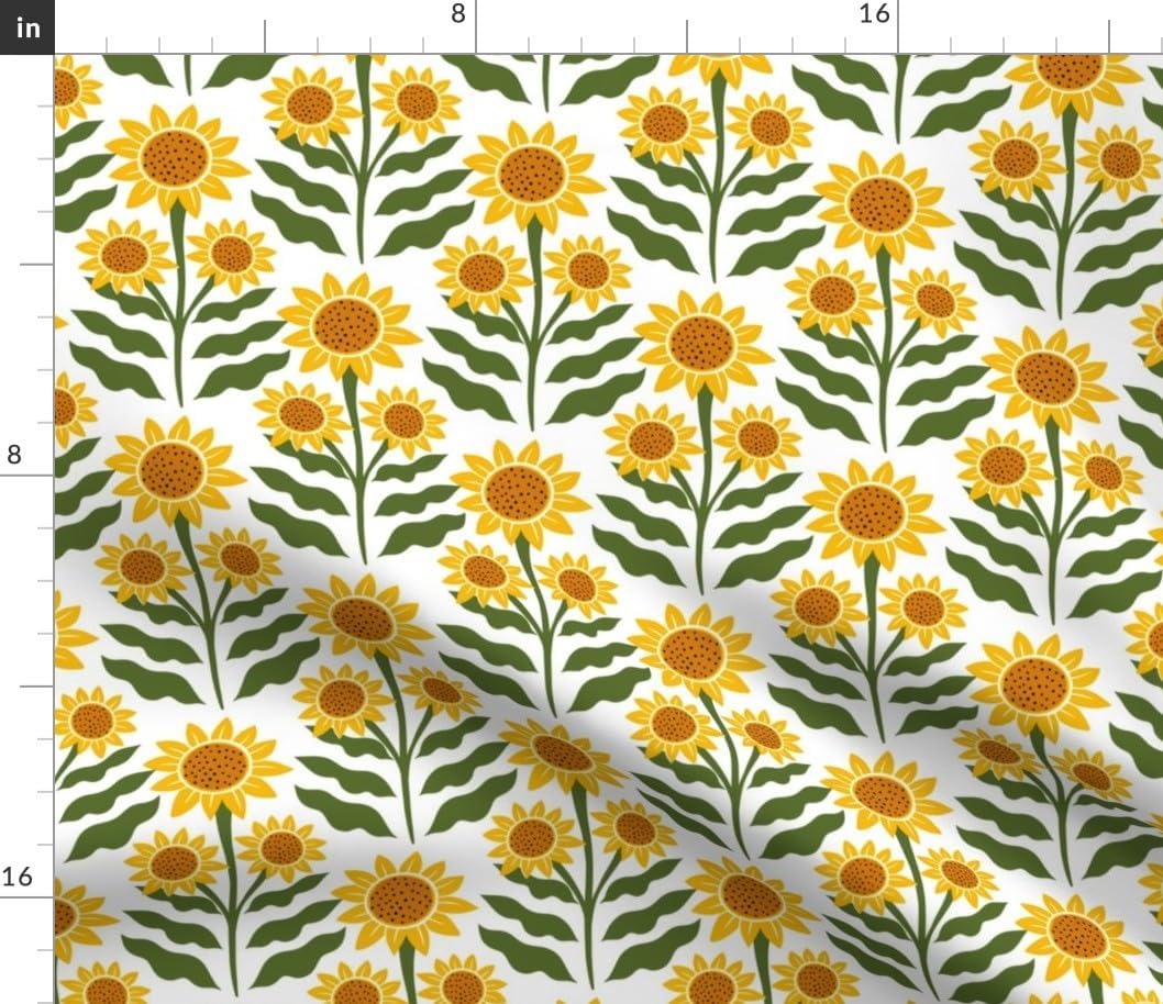 Spoonflower Fabric - Yellow Sunflower Summer Flowers Minimal Botanical Cottagecore Printed on Petal Cotton Fabric Fat Quarter - Sewing Quilting Apparel Crafts Decor