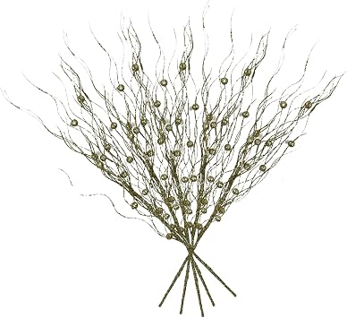 Wnvivi 12 Pcs Glitter Curly Ting Ting Branches,17 Inch Curly Branches Vase Filler,Artificial Twisted Willow Twigs Bunch for Centerpiece,Gold
