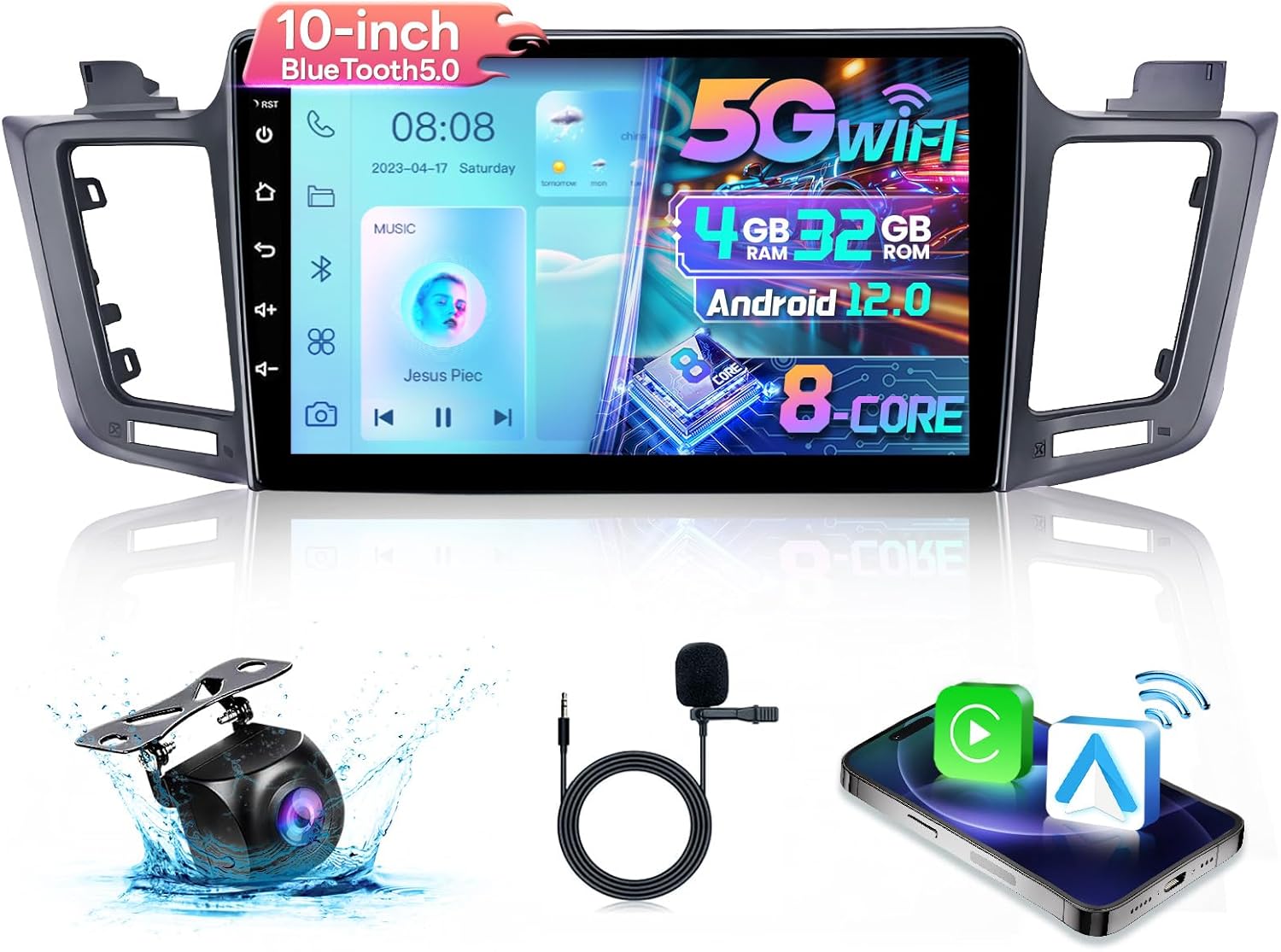8Core 4+32G Radio for Toyota RAV4 2013-2018 for JBL,10.1 Inch IPS Android Radio,Wireless CarPlay and Android Auto Support 5G WiFi GPS Navigation Bluetooth 48EQ DSP FM/RDS SWC Backup Camera
