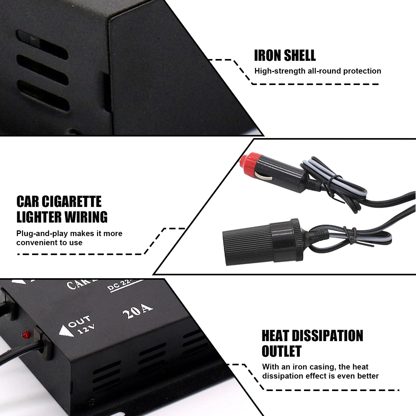 Abwärtsstromversorgungs Stromrichter 24V Auf 12V, 20A Auto Spannungsreduzierer Netzteil Konverter, LKW Adapter Spannungswandler Für LED-Lichter, Auto-Audio, Radios, Walkie-Talkies