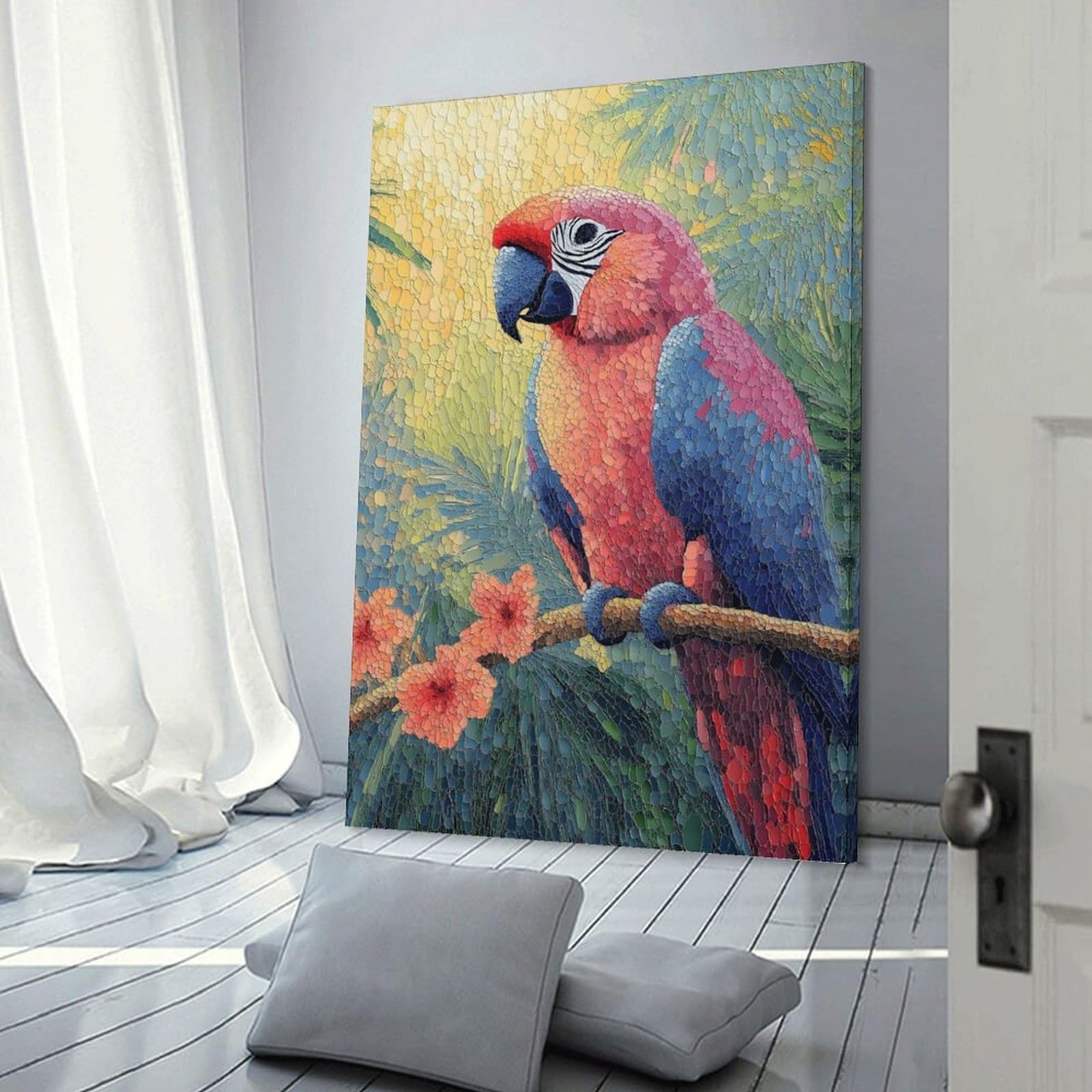 Junmoney Mosaic Parrot with Flowers Home Decor Wall Art 12x18inch(30x45cm), for Living Room, Lounge Or Sitting Room, A Home Accent with Warm Character