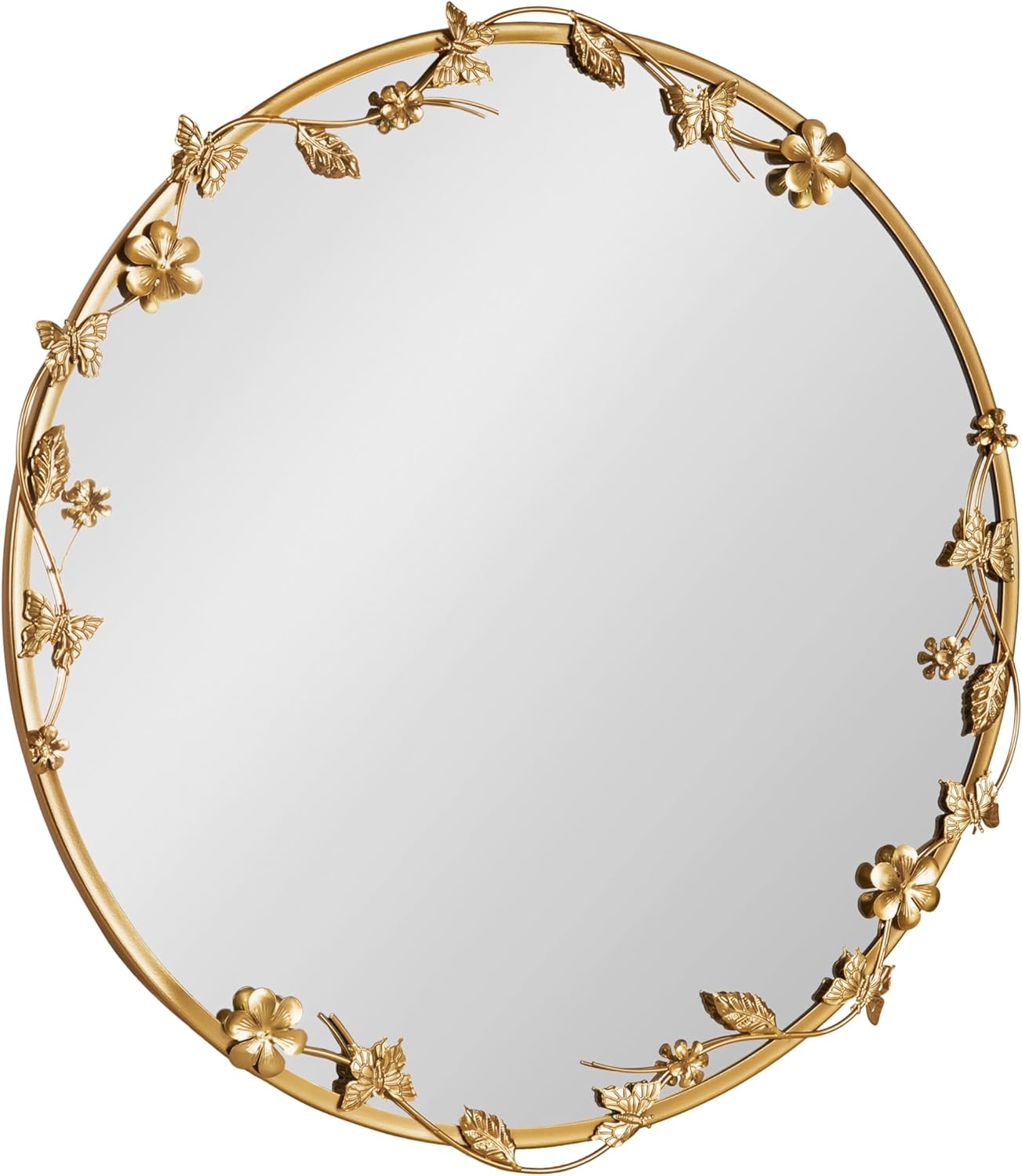 Kate and Laurel Rosella Modern Ornate Round Wall Mirror, 26 Inch Diameter, Gold, Circle Mirror with Floral Detailing for Use as Bathroom Mirror for Over Sink or Cute Dorm Room Decor