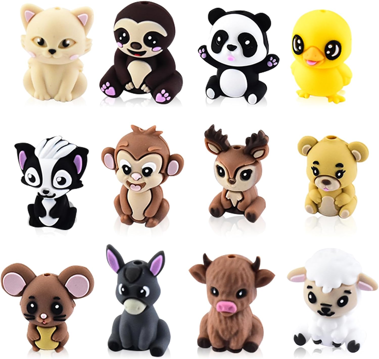 12 PCS 3D Animal Theme Silicone Focal Beads for Pens,Focal Beads Bulk for Keychain Bracelet Necklace Making,Handmade Crafts Supplies