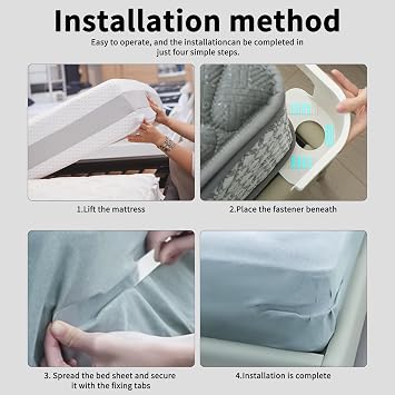 Xujinsongg 4 Pcs Bed Sheet Holder with Lock Strips,Bedsheet Locks Clips, grey | Removable Heavy Duty Fitted Sheet Locks Corner Fasteners Holders Fixing Straps to Keep Bedding Mattress Blankets Firm & Tight