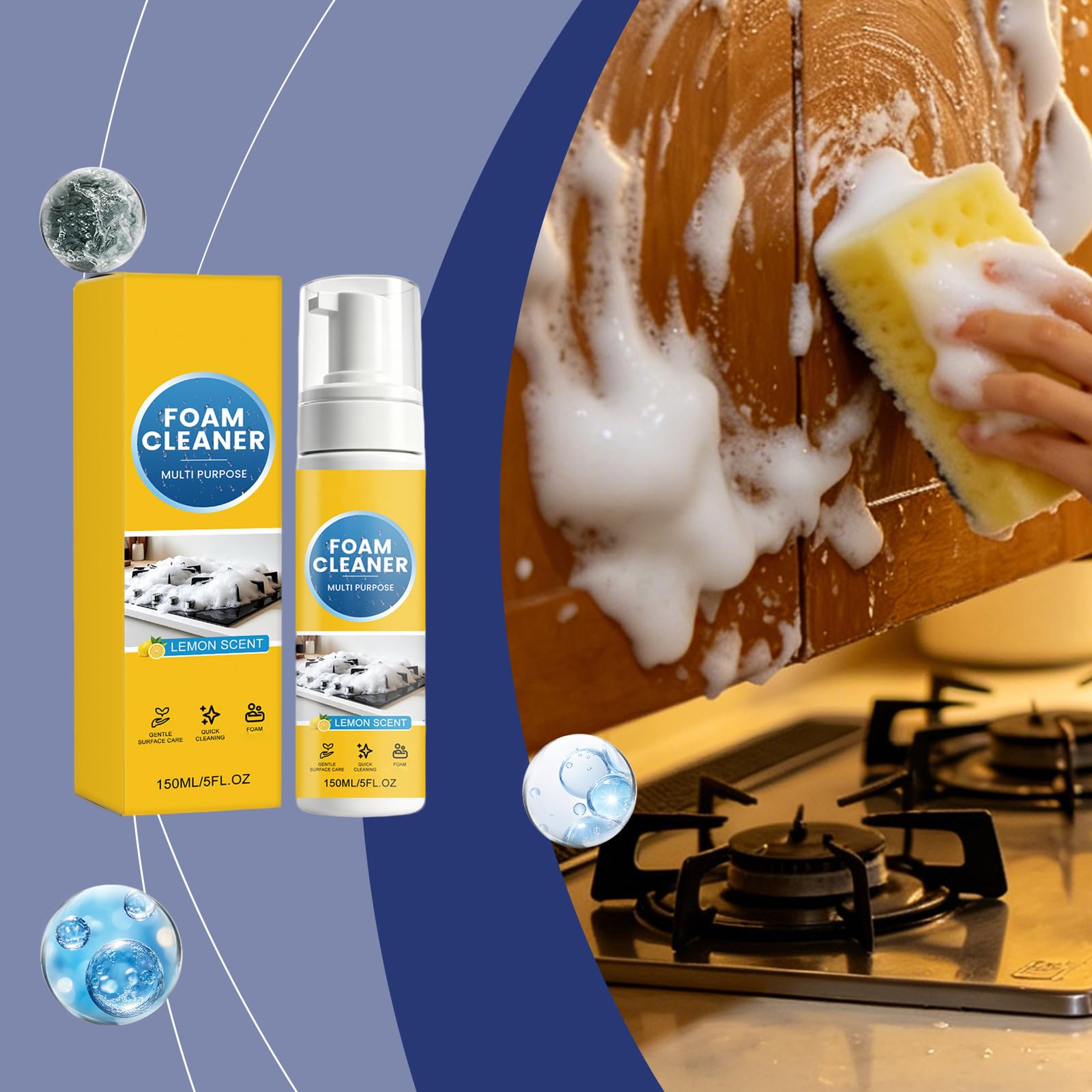 Mehrzweck-Schaum-Reinigungsspray, Allzweck-Reinigungsschaum mit Zitronenduft für Küche, Bad und Autoinnenraum, entfernt Fettschmutz und Flecken, Mehrflächenreiniger (5pcs)