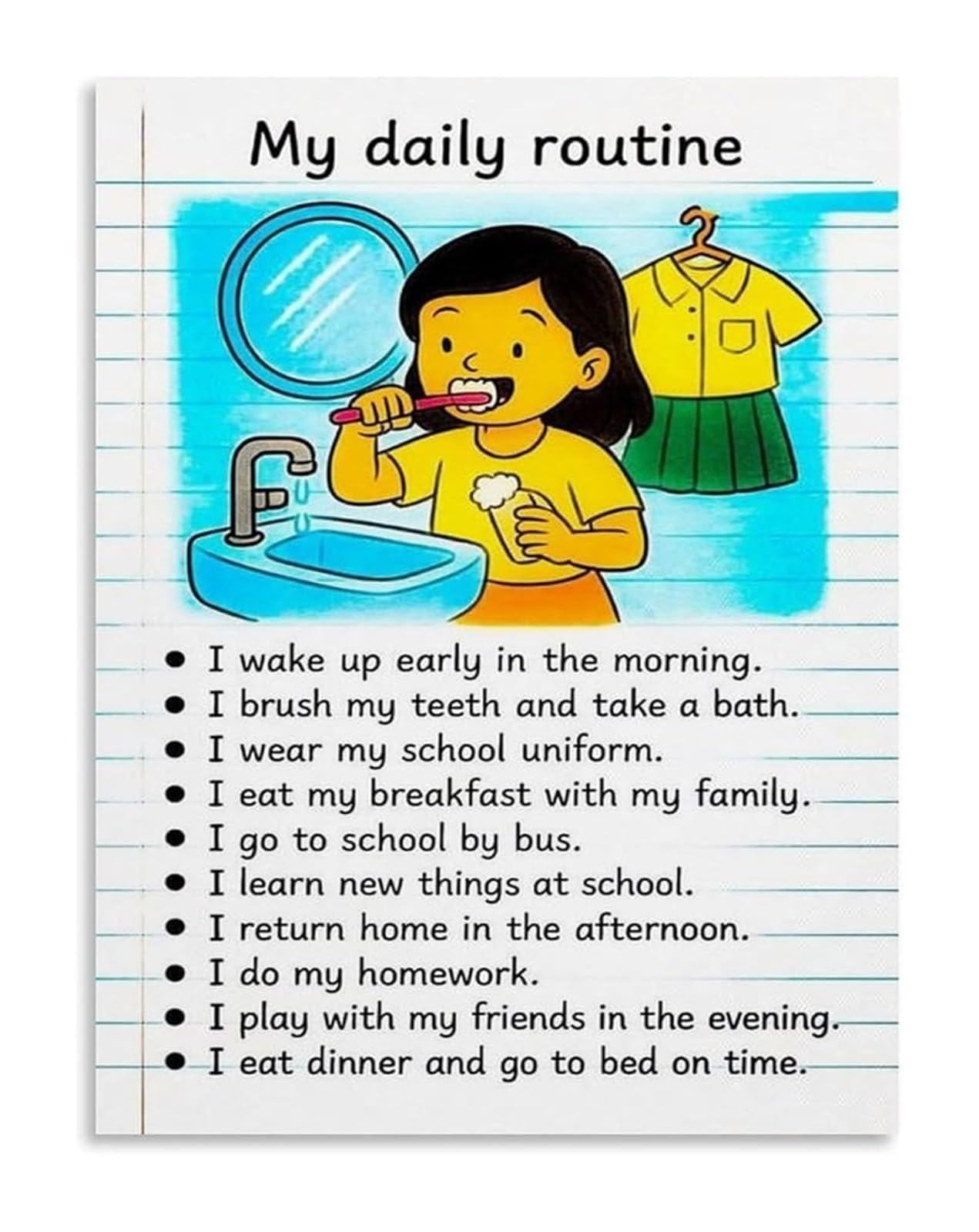 PKNVKZIDK Chore Chart for Daily Routine Poster Visual Schedule for Responsibility Home Classroom Bedroom Wall Decor Unframed,12x18inch(30x45cm)