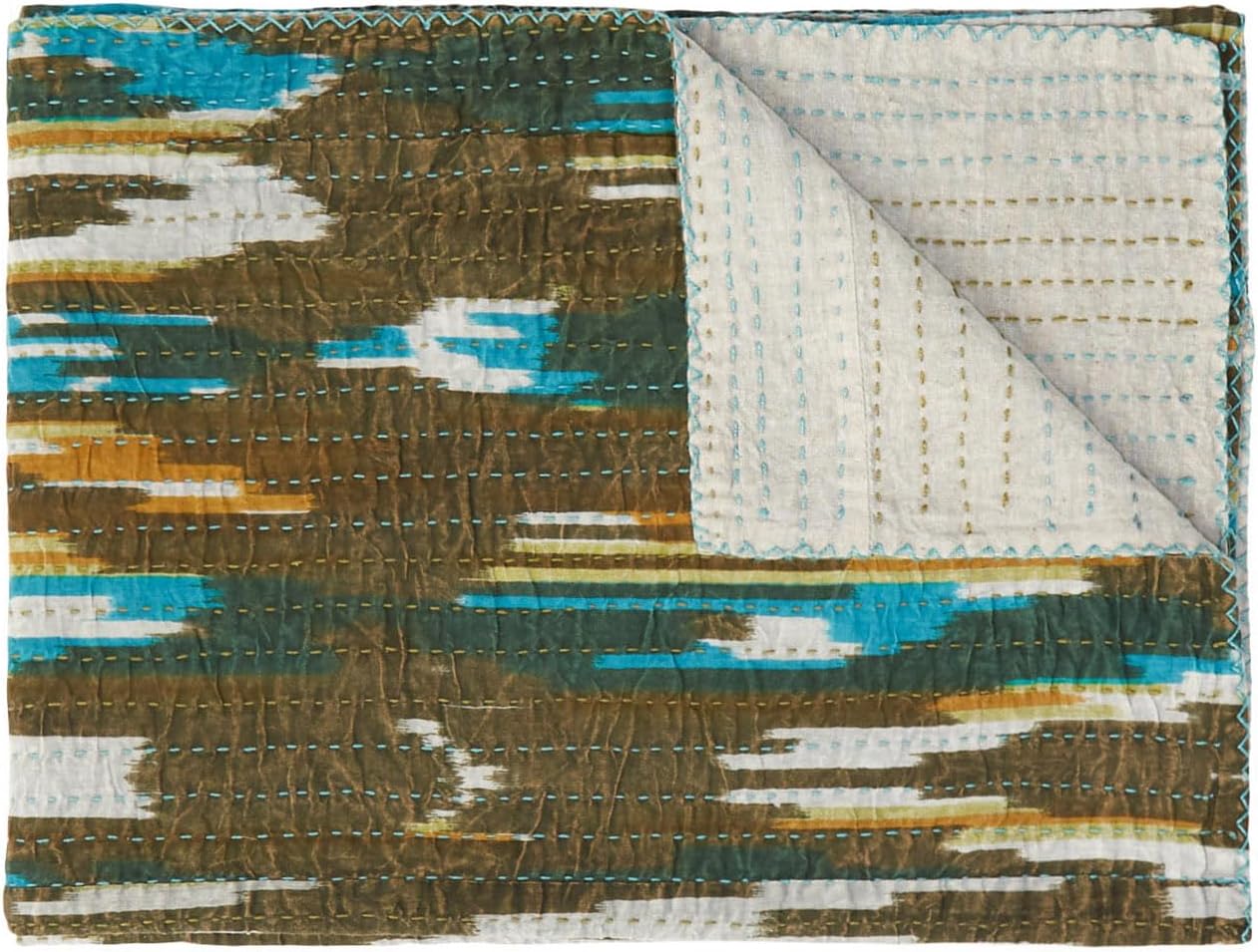 Taj Hotel Kantha Handcrafted 100% Cotton Quilted Throw Blanket, Multicolor 56, 50x70 Inch