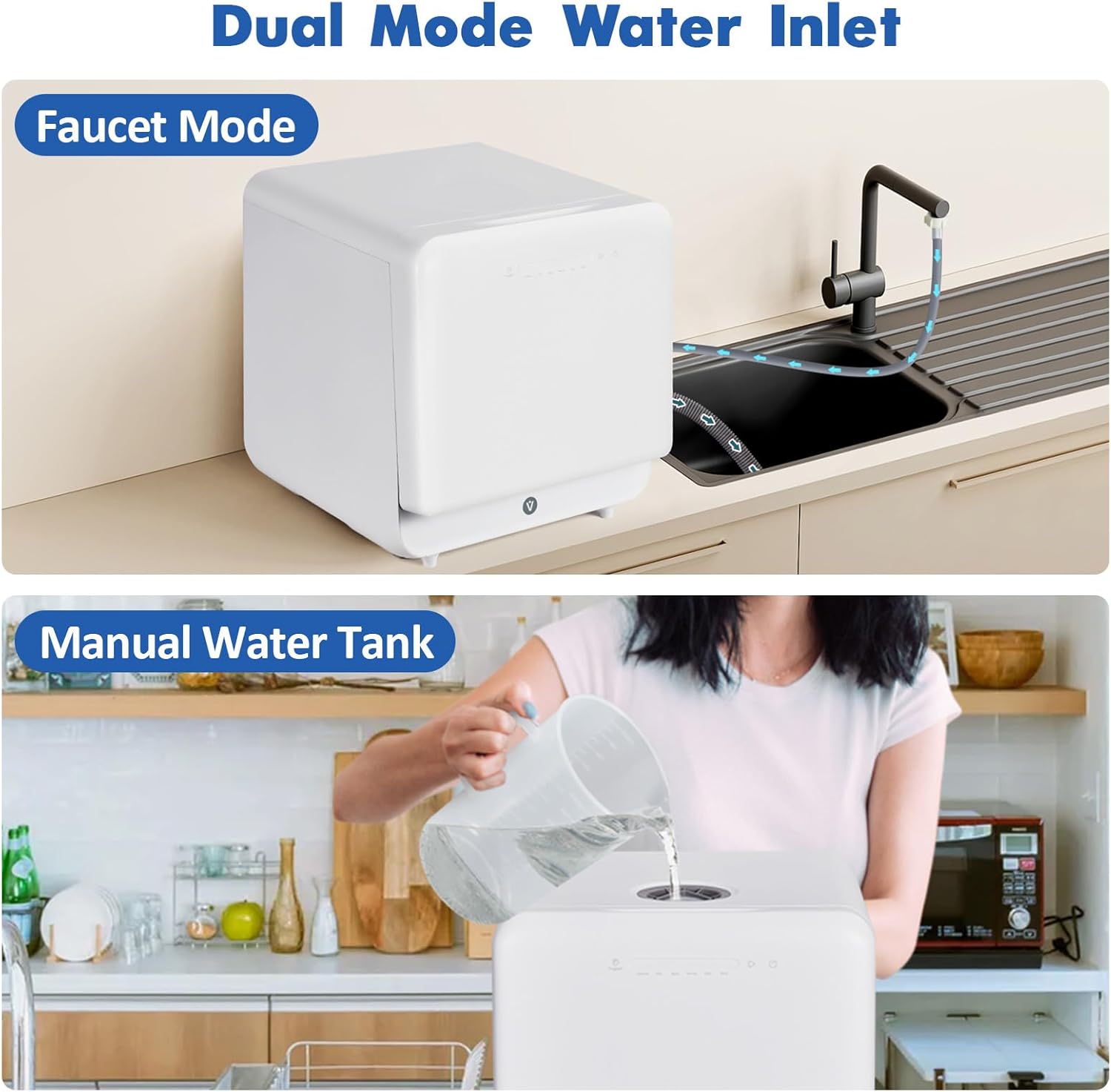 Towallmark Portable Dishwasher Dishwasher Countertop with Faucet & Manual Water Tank(5L) Modes Water Inlet, Compact with More Space Inside,6 Programs Ideal for RV & Apartments, No Hookup Needed