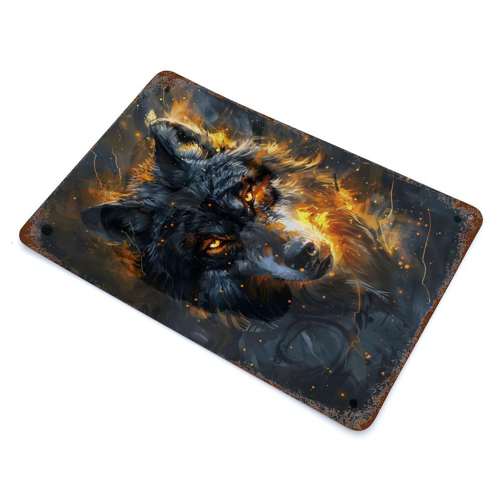 Rust Effect Animal Majestic Wolf Vintage Metal Tin Sign 11.8"x7.9", Decorative Metal Wall Art for Office, Studio And Wall Decor