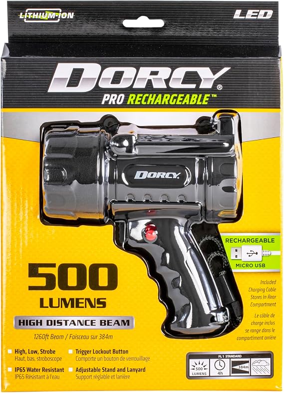 Dorcy USB Rechargeable Spotlight 500 Lumens, Black