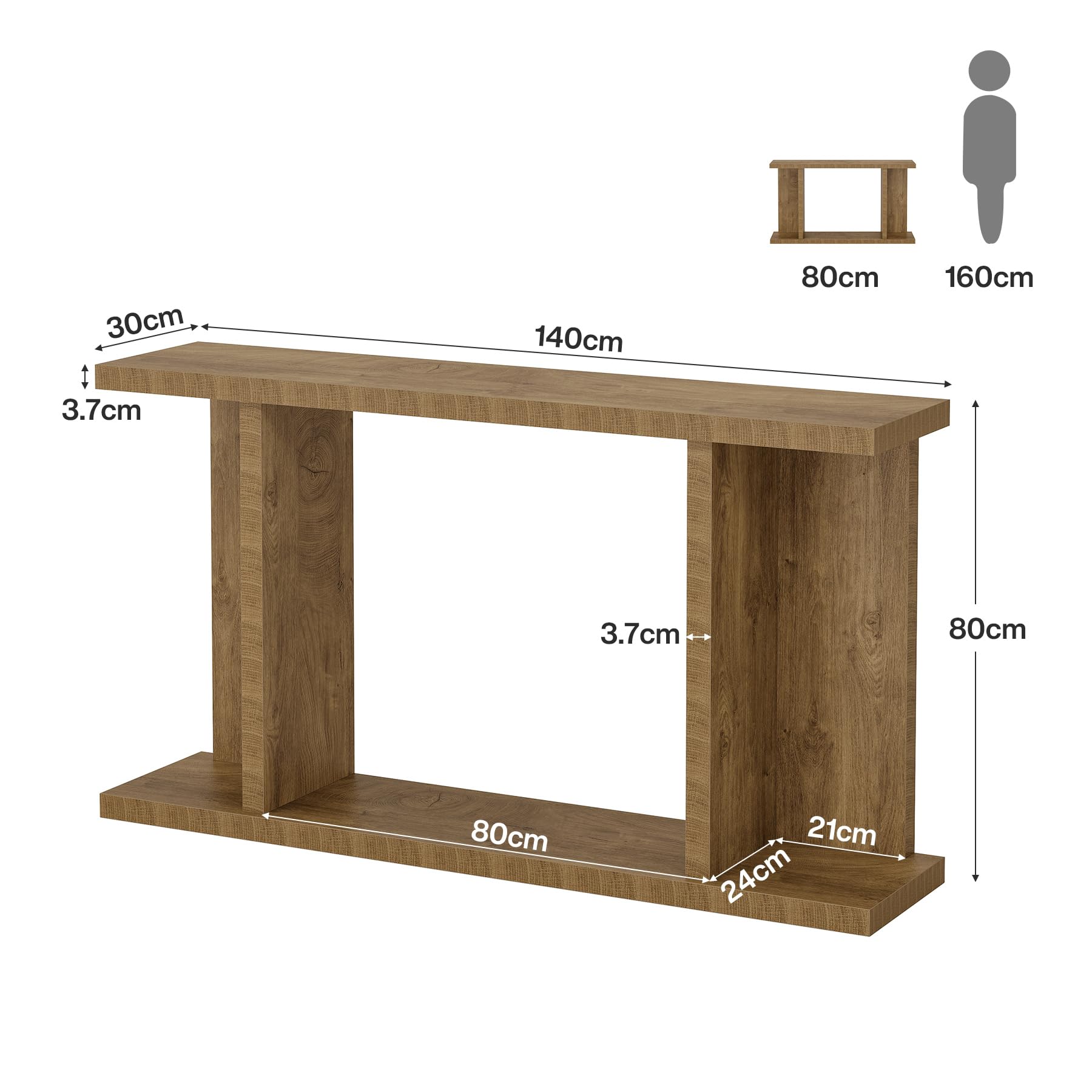 Tribesigns 140 cm Konsolentisch, Eiche rustikal, 3.7 cm Dicke Tischplatte, moderner Beistelltisch für Flur und Eingangsbereich, einfache Montage & pflegeleicht