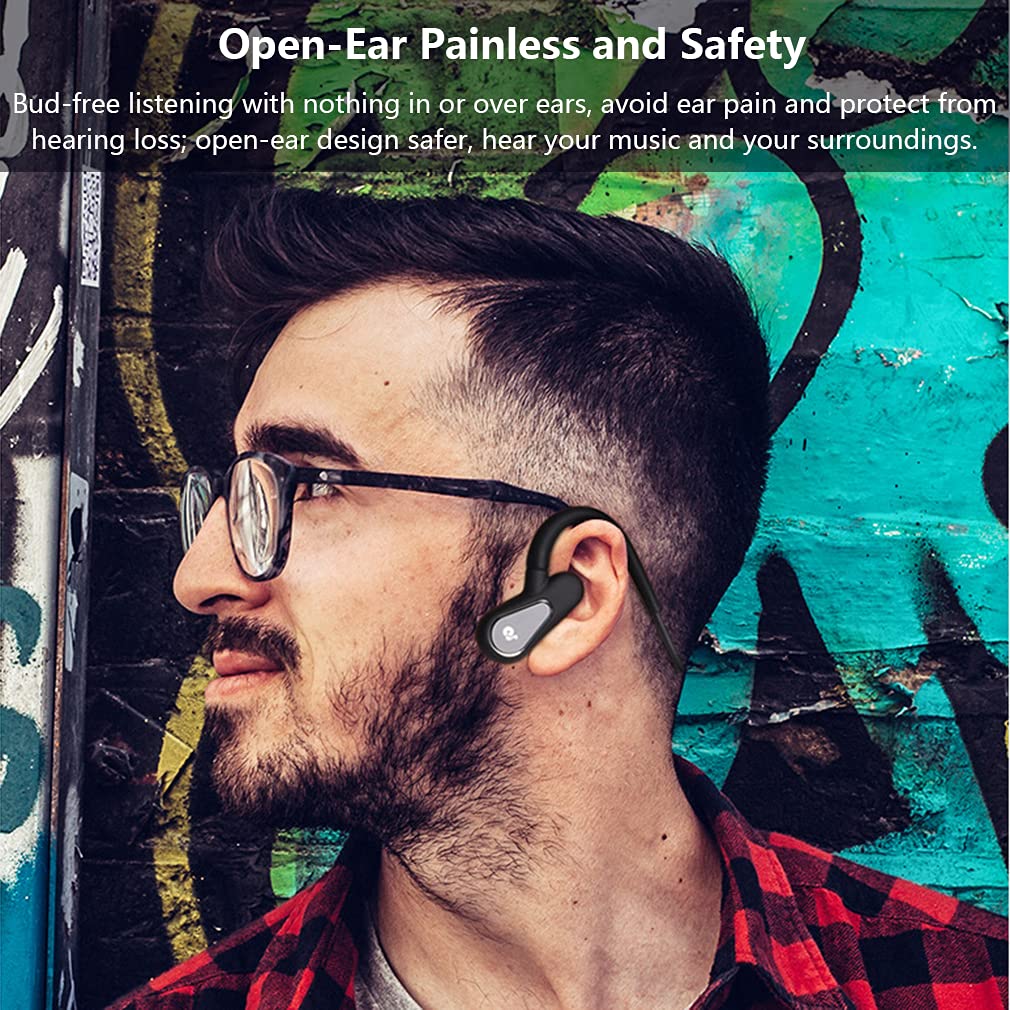 Bezprzewodowy zestaw słuchawkowy Bluetooth MP3 Open-Ear z pamięcią 16 GB, wodoodporne lekkie słuchawki sportowe IPX5, słuchawki stereo do biegania jazdy na rowerze wędrówek fitness, czarne