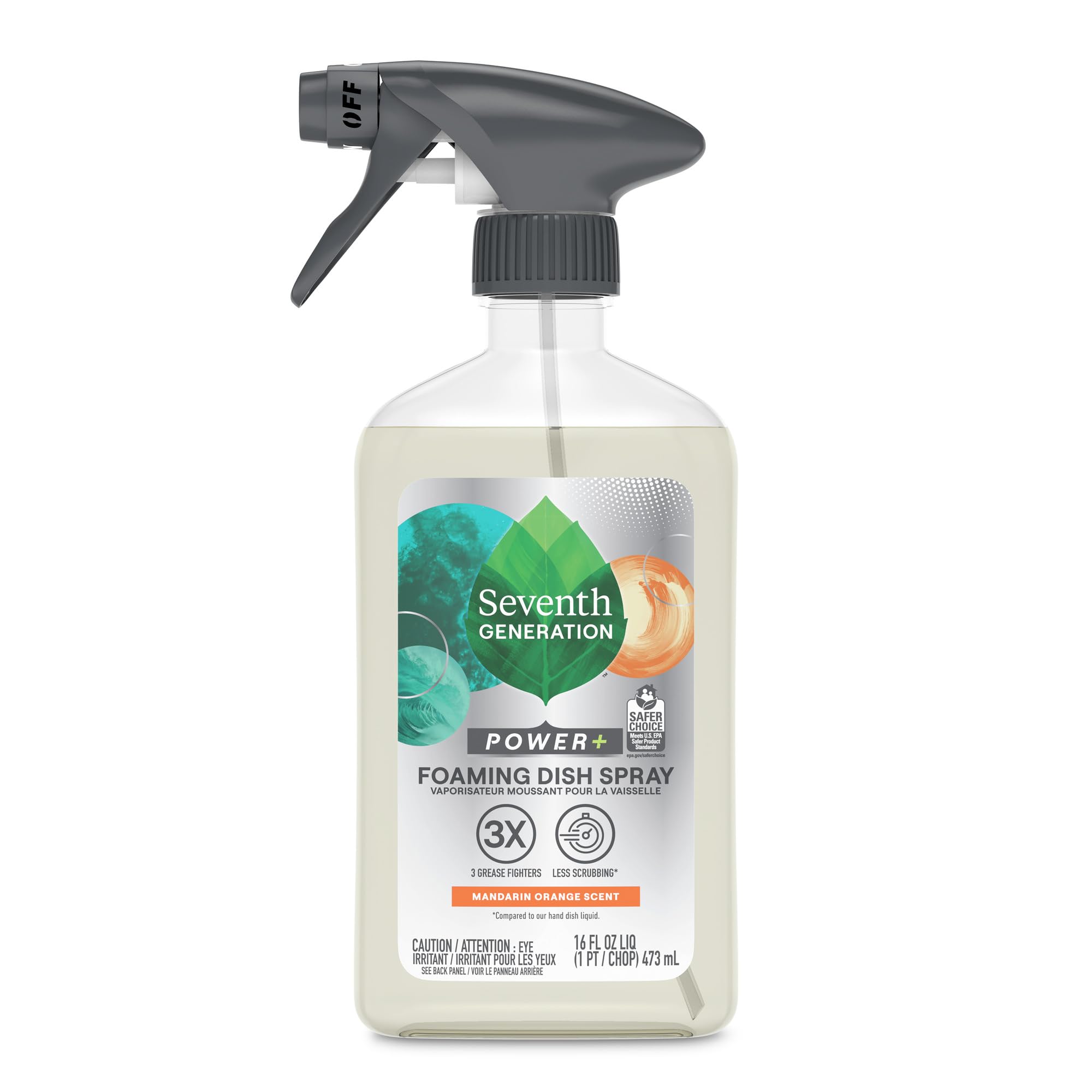 Foaming Dish Spray, Power+ Mandarin Orange, 3 Powerful Grease Fighters, 16 Fl Oz