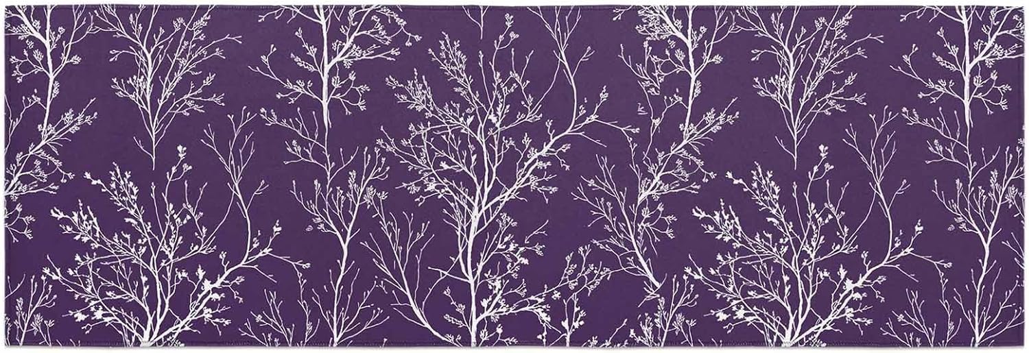 Teamery Kitchen Mats for Floor Abstract White Tree on Purple Washable Non Slip Kitchen Rugs 1PCS, Modern Plant Branch Absorbent Standing Mats for Sink Bathroom Office Living Room 15.7x47.2in