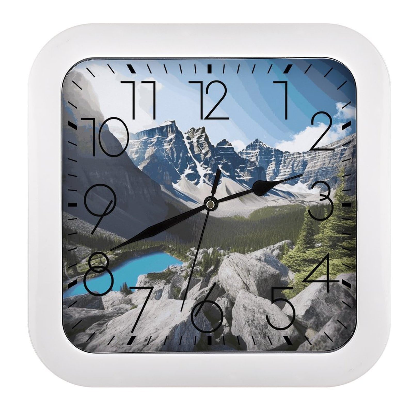 LDGSUPH Mountains Wall Clock Silent Non-Ticking Modern Clock Personalized Vintage Square Clocks for Travel Office Kitchen Home Decorative Clocks 10.2 Inch