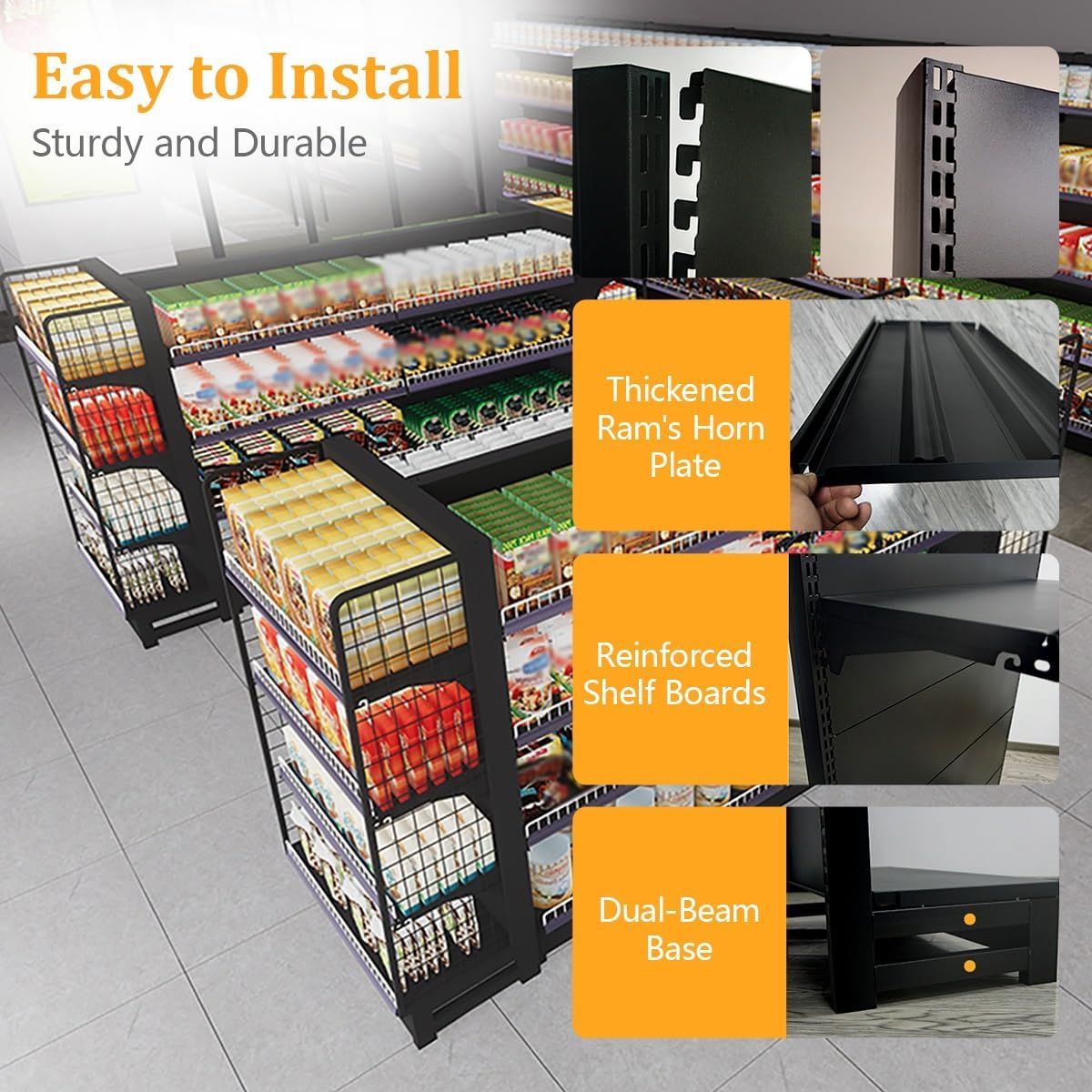 Double Sided Retail Gondola Shelving Display for Store Use, Supermarket Gondola Shelving Display, for Grocery, Retail Store with Adjustable Shelf Supermarket(93cm)