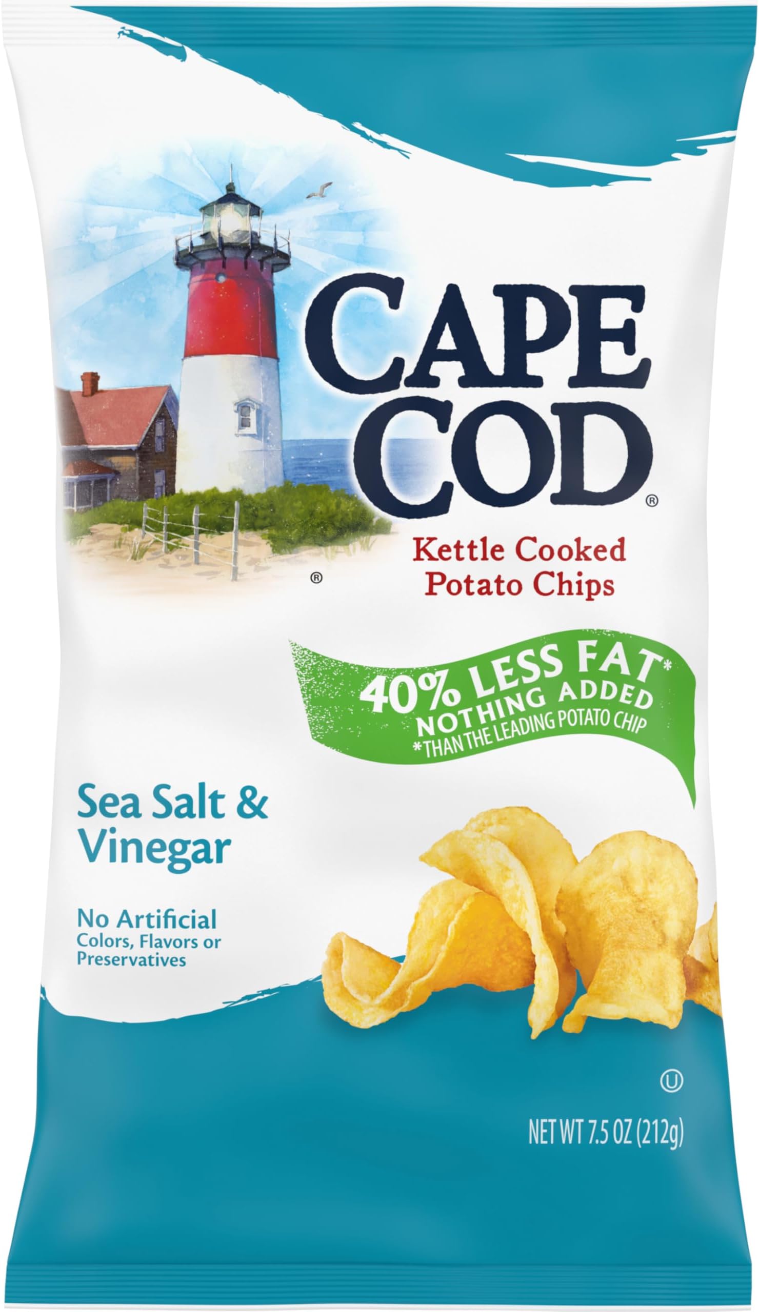 Cape Cod Less Fat Salt & Vinegar Chips, 7.5 Oz Bag