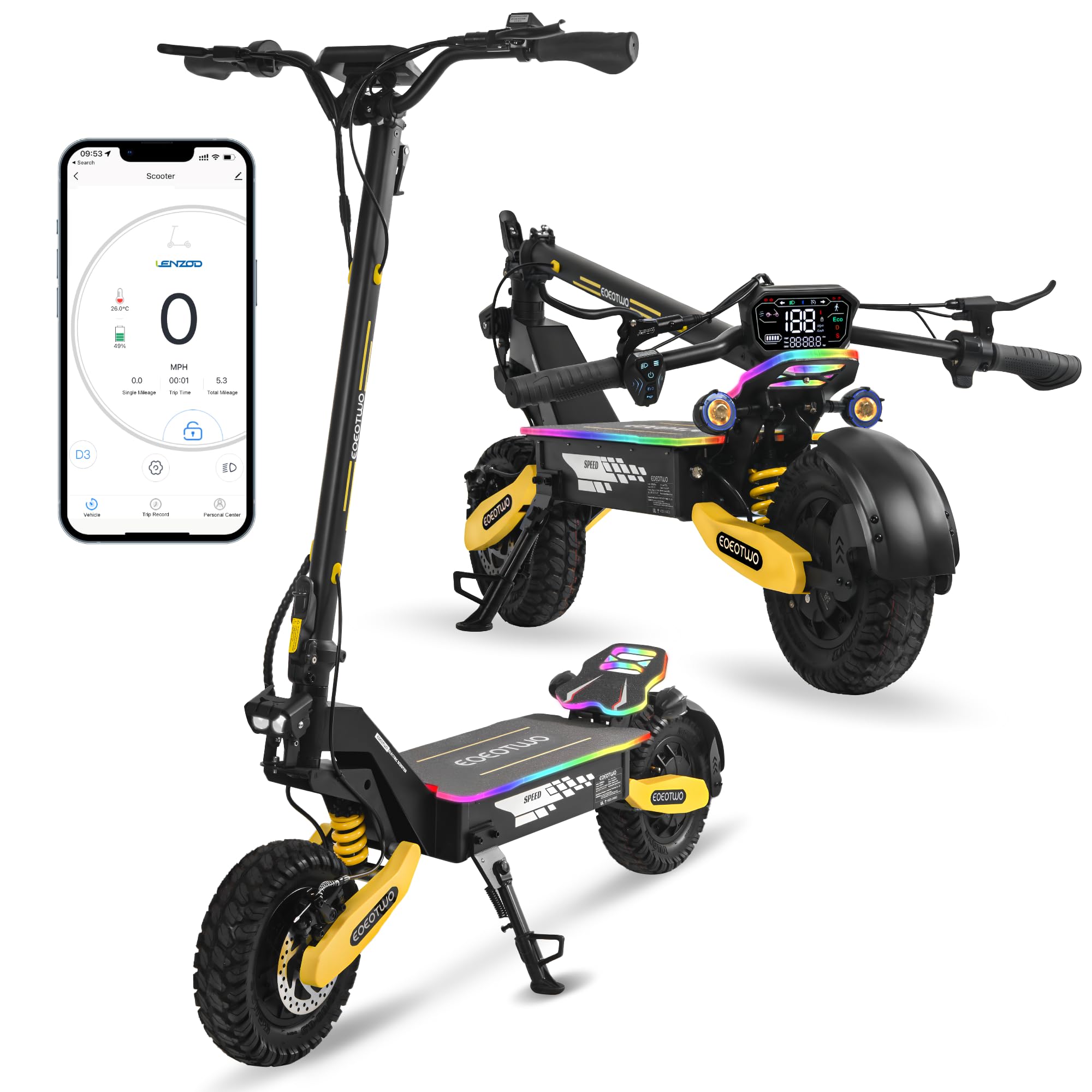 Off Road Electric Scooter for Adults, 2400W Motor E Scooter, 40 MPH Top Speed & 45 Miles Long Range, 11" Off-Road Tires, Kick Scooter Foldable Fast e-Scooter APP Control (52V 23.4Ah)