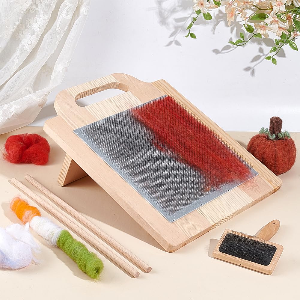 BENECREAT 336,2 x 32 x 16 cm, juego completo de pinceles de lana, tabla de mezcla de lana y pincel de cardio con 1 cepillo de lana, 2 varillas de madera para mezclar colores, organizar fibras de lana
