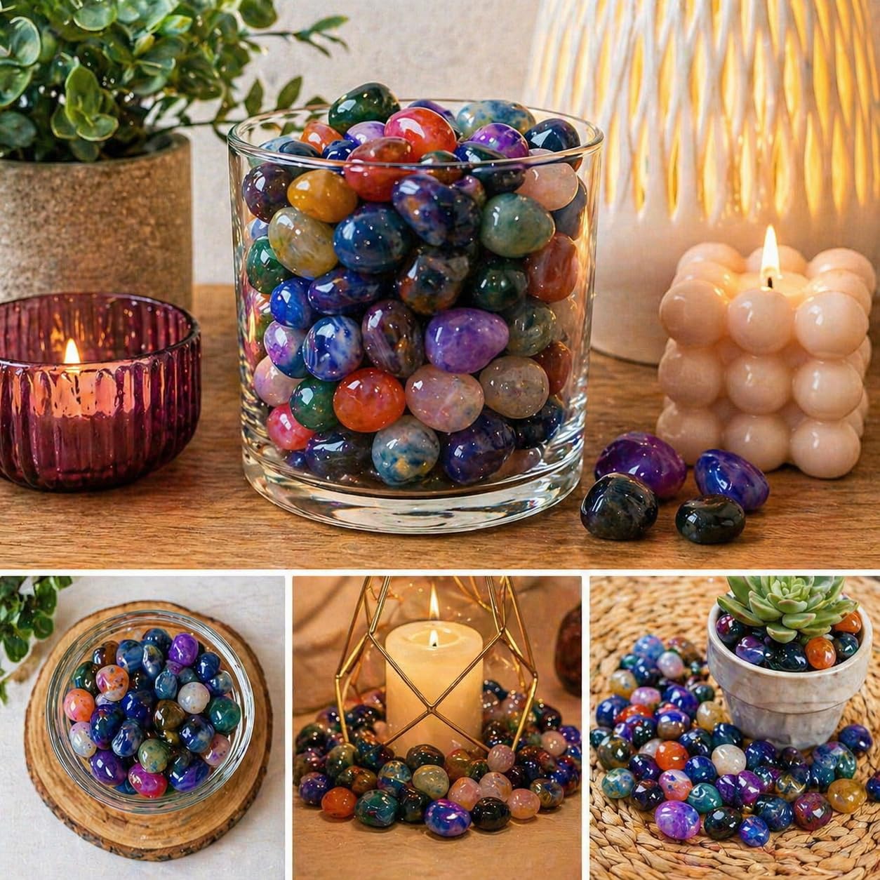 Perlin Achat Edelsteine Grün Trommelsteine 100 Stück 20 mm 25 mm Naturstein Dekosteine Groß Halbedelsteine Nugget ohne Loch Deko Meditation Chakra Geschenk Glückssteine