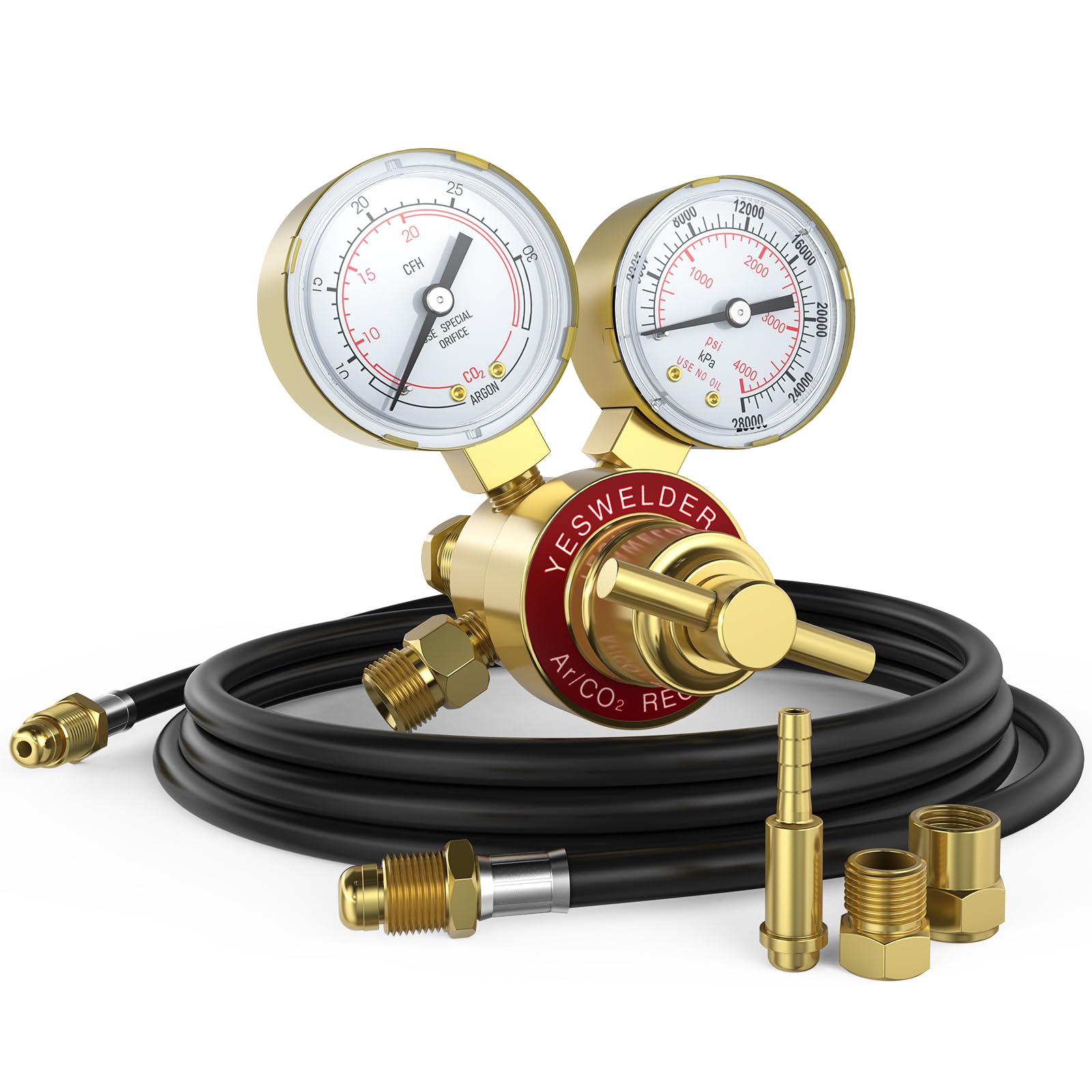 YESWELDER Argon CO2 Regulator with 8.2 ft Hose 0-4000 PSI Gauges Gas