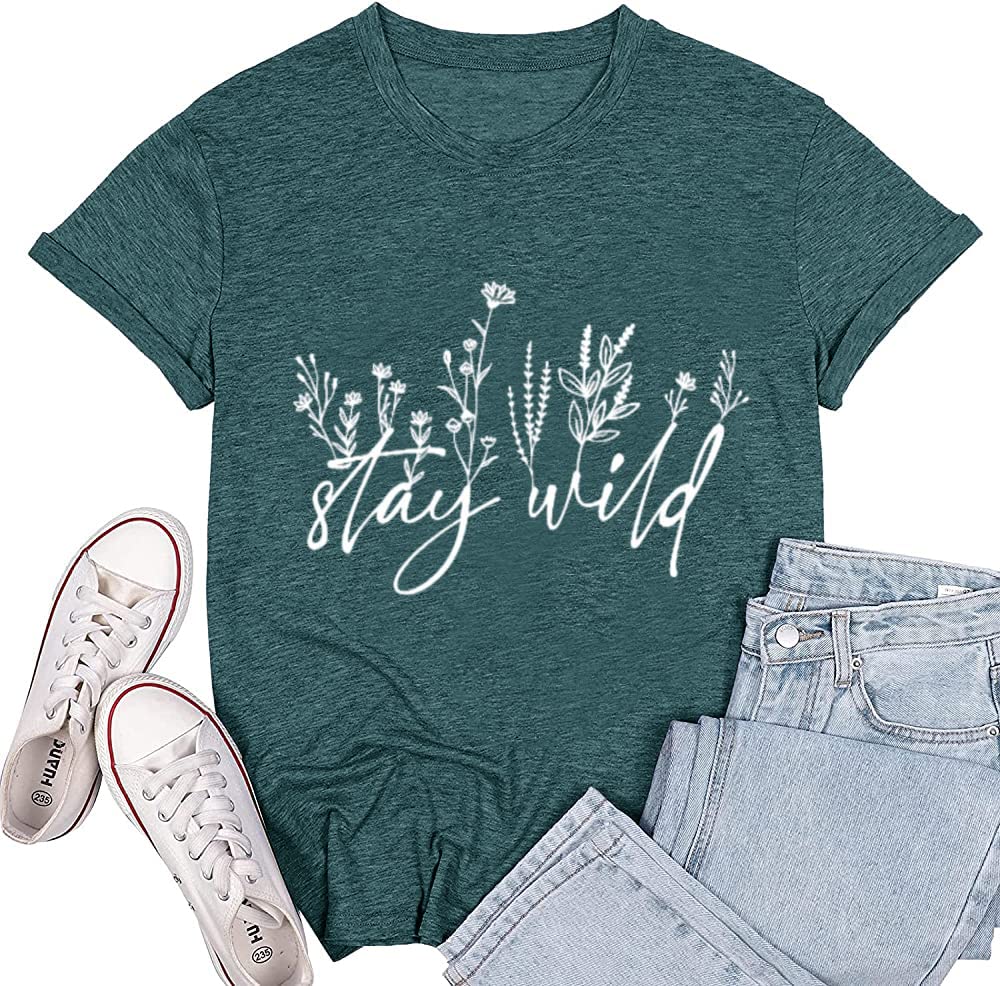 ZWSYXLWildflower Graphic Tees for Women Athletic Tops Sunflower Shirts Camping Flower Top Summer Short Sleeve Women's Clothing