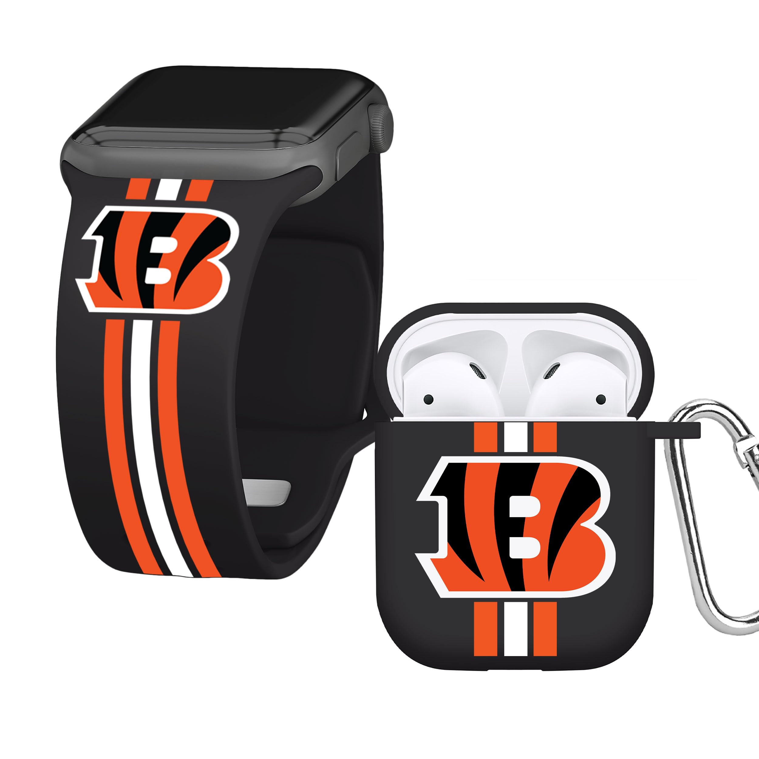 Game Time Cincinnati Bengals HD Combo Package Compatible with Apple Watch and AirPods Gen 1&2 (38/40/41mm Long)