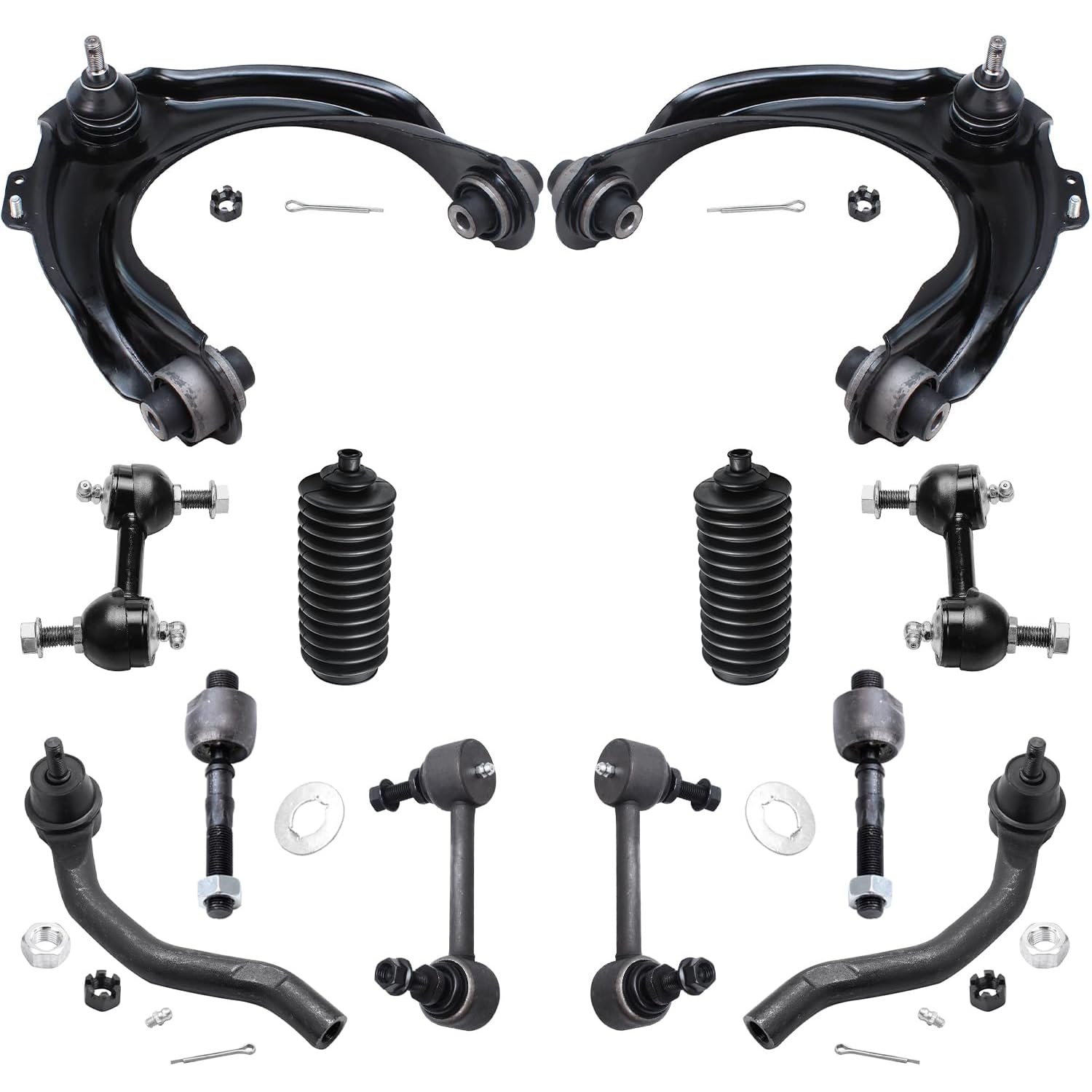 Detroit Axle - 12PC Front Upper Control Arms, Sway Bars, Inner and Outer